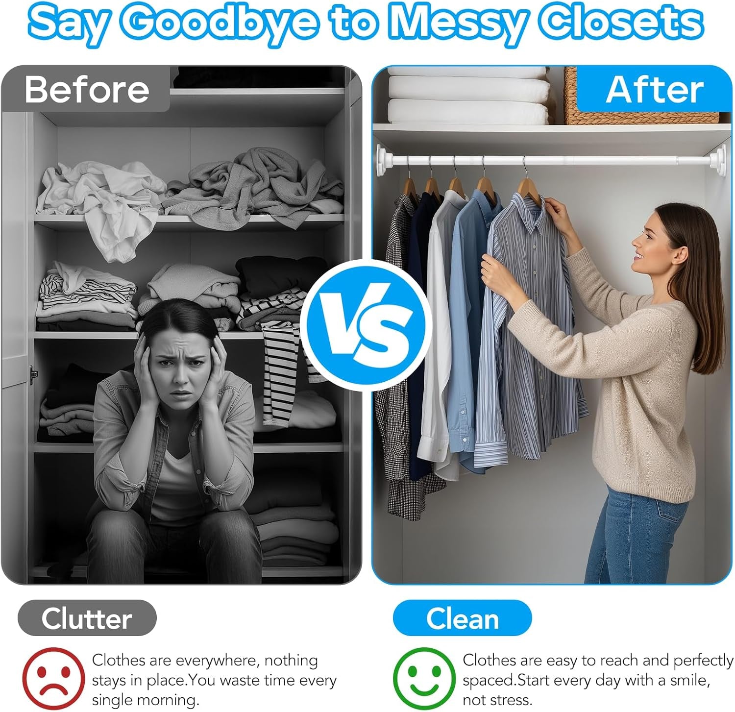 Closet Rod 28 to 48 Inch Closet Rods for Hanging Clothes Adjustable Closet Rod 1 Inch Diameter Heavy Duty Closet Hanging White Tension Rods for Closet Laundry RV, Bathroom, Window, Curtains