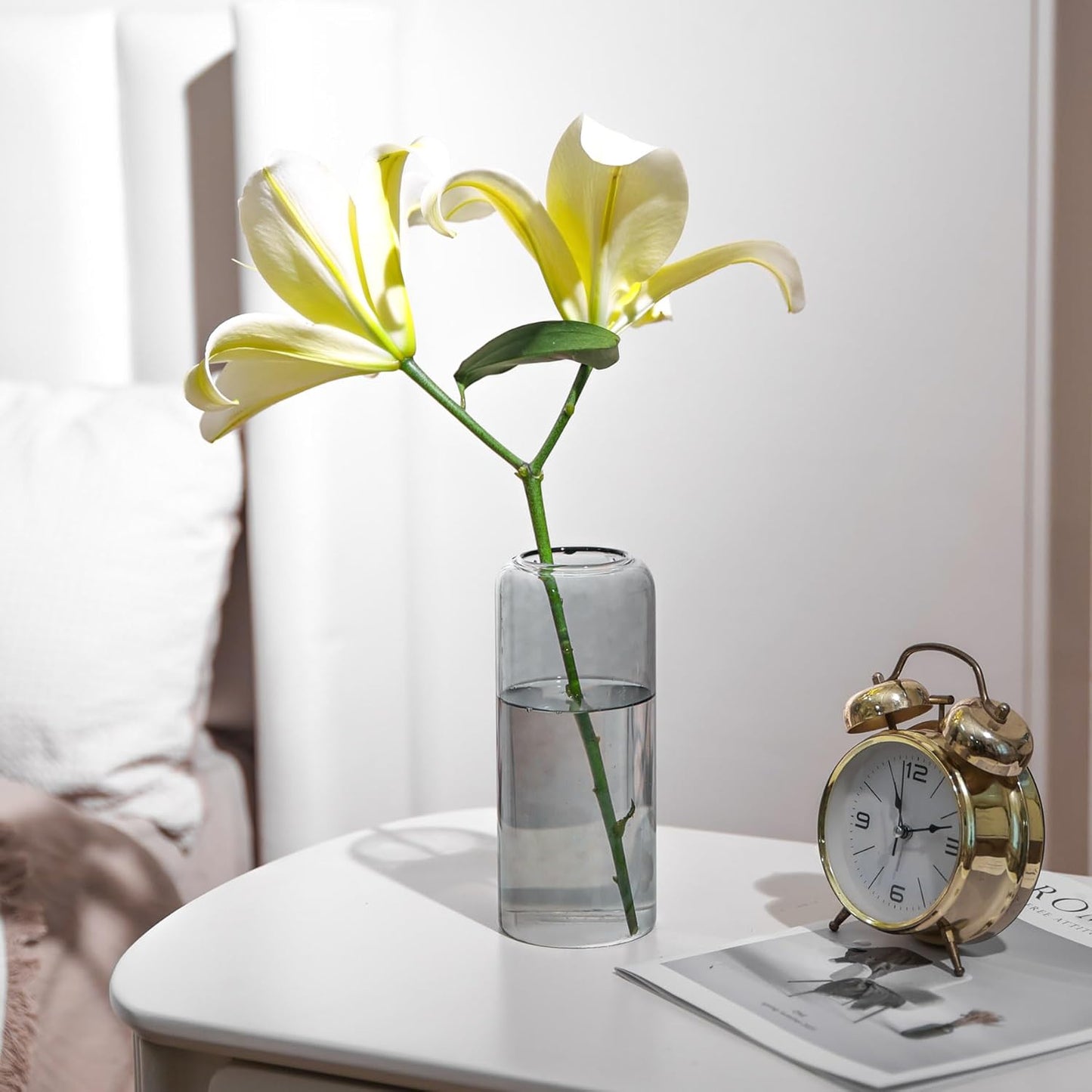 Glass Flower Vase, 8 Inch Tall Bud Vases, Home Decor Vases for Centerpiece for Living Room and Bedroom, Decorative Vases for Wedding, Valentines' Day, Mother'S Day (Grey)