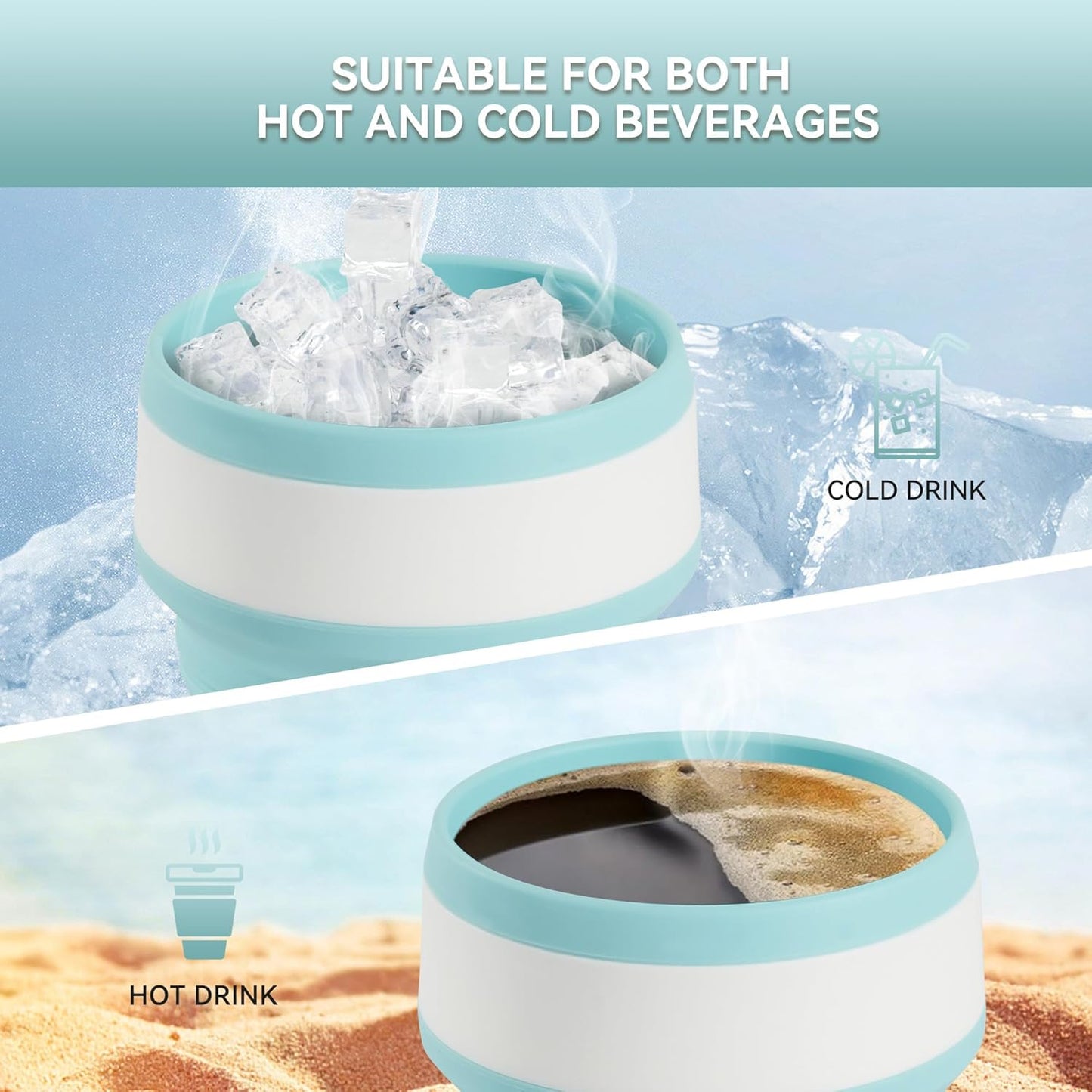 12Oz Collapsible Cup for Traveling, Collapsible Silicone Travel Cup for Hot and Cold Drinks, Leak Proof Silicone Folding Travel Coffee Mug for Camping & Hiking, BPA Free Blue
