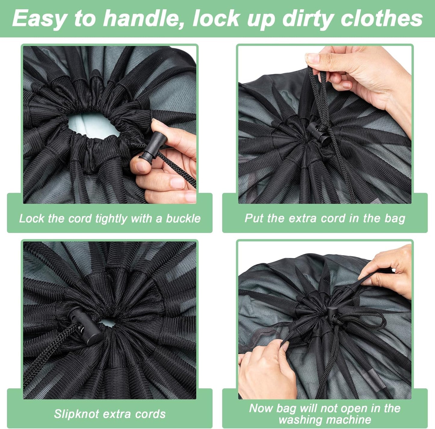 2 Pack Mesh XL Laundry Bags,Machine Washable Dirty Clothes Organizer with Drawstring and ID Tag, Large Laundry Hamper Liner Enough to Laundry Essentials Fortravel(24"X 36",Black+White)