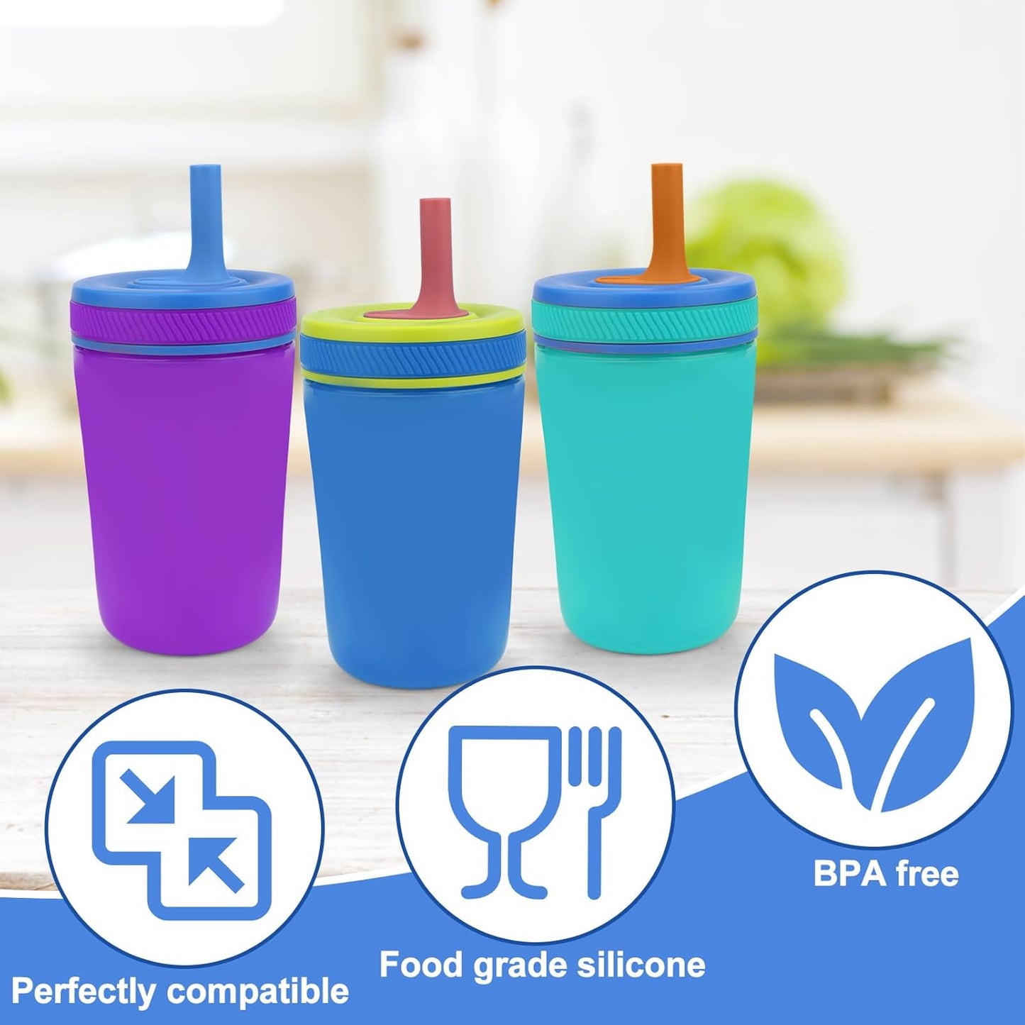 Straw Replacement Compatible with Zak Straw Cups,4Pcs 15 Oz Tumbler Water Bottle Reusable Silicone Straw Bpa-Free with Straw Cleaning Brush for Zak Designs Kelso 12 Oz Cups