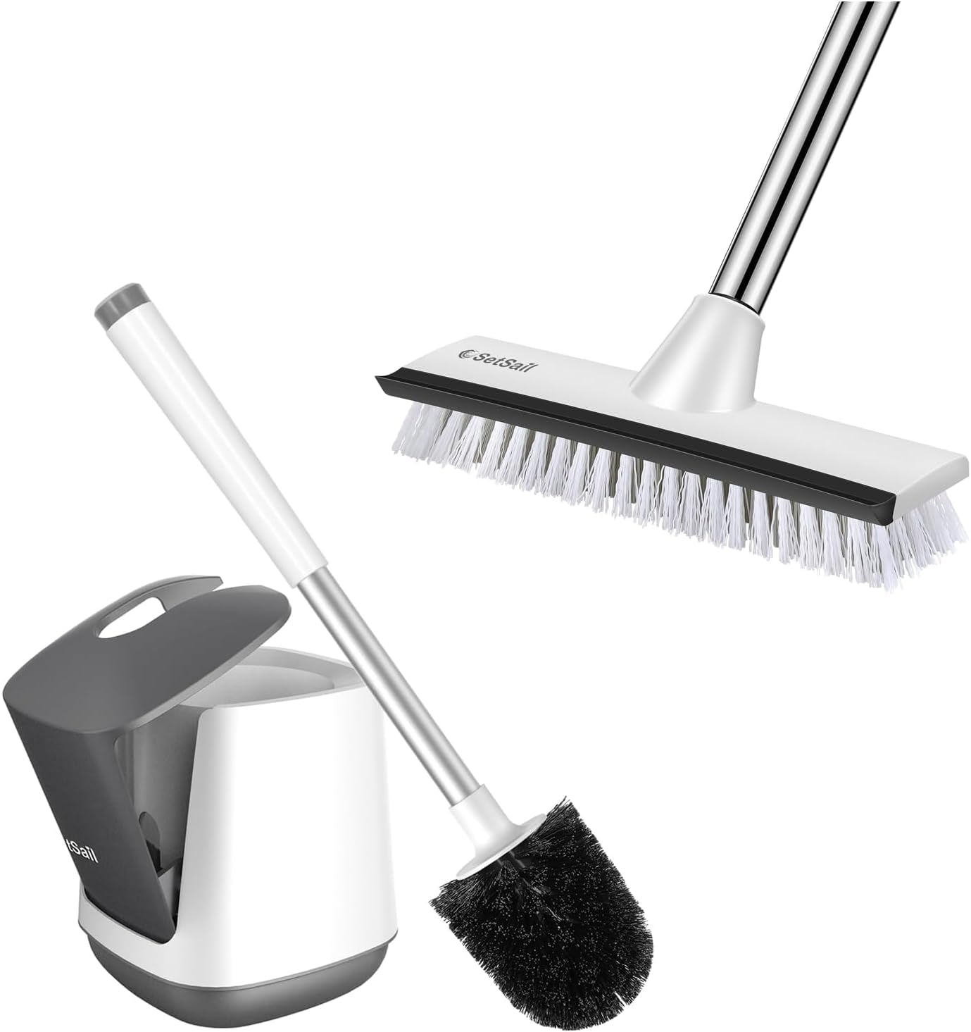Toilet Brush and Holder & Floor Scrub Brush for Cleaning Shower Bathroom