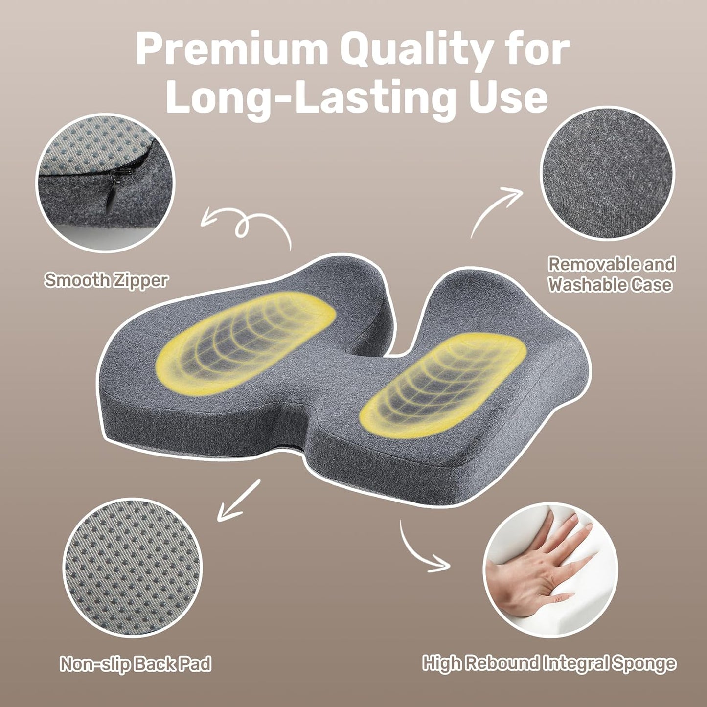 X Large Seat Cushions, 1 Pack Gel Memory Foam Office Chair Pads with Non-Slip Backing, Eligible Tailbone Pain Relief Cushion, Hip Warp Shape Washable Chair Cushions, 24" X 16" X 4"