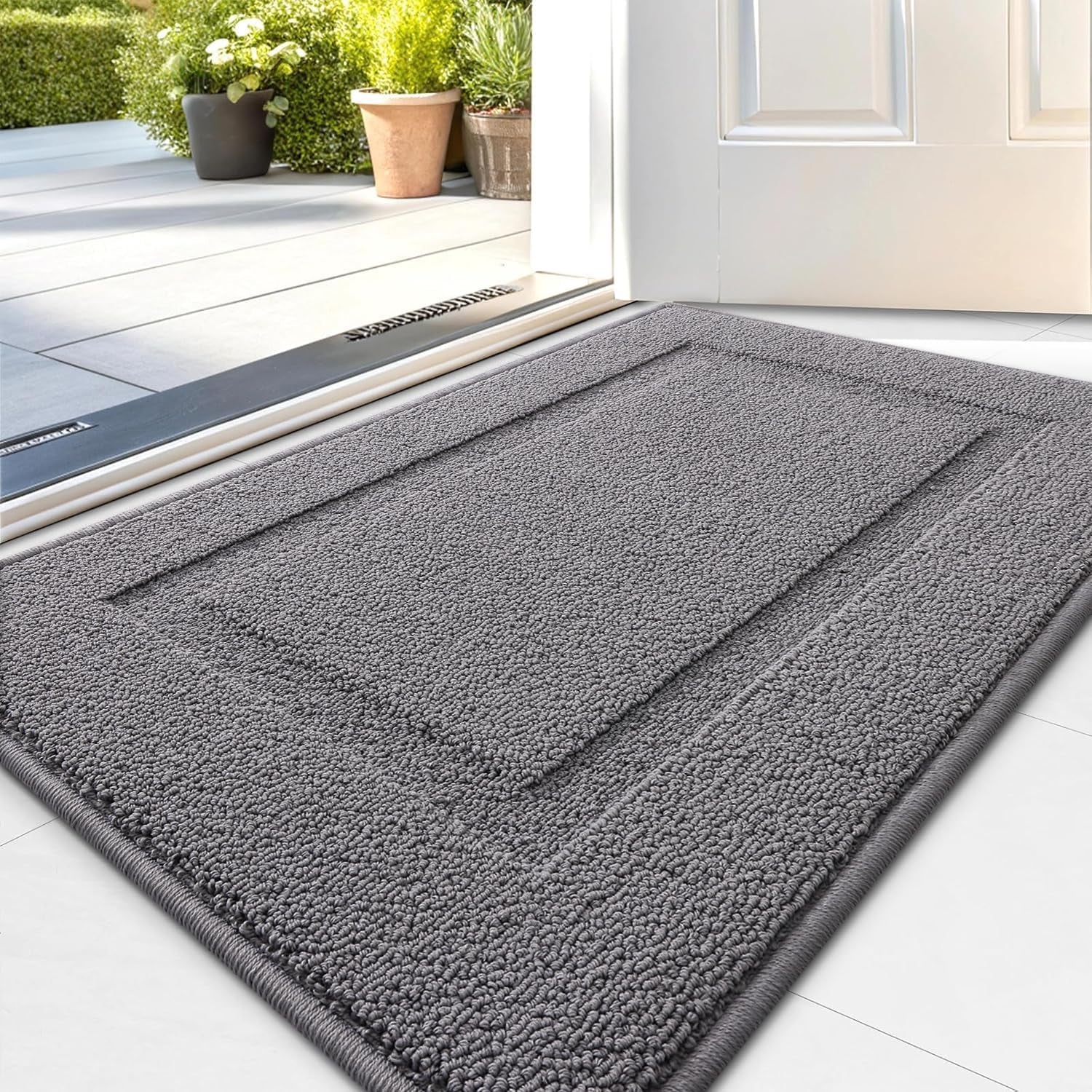 Door Mat Indoor Entrance Washable 32X20, Absorbent Non-Slip Front Back Geometric Doormat, Resist Dirt Entry Carpet, Easy to Clean Sturdy inside Floor Mats for Entryway, Grey