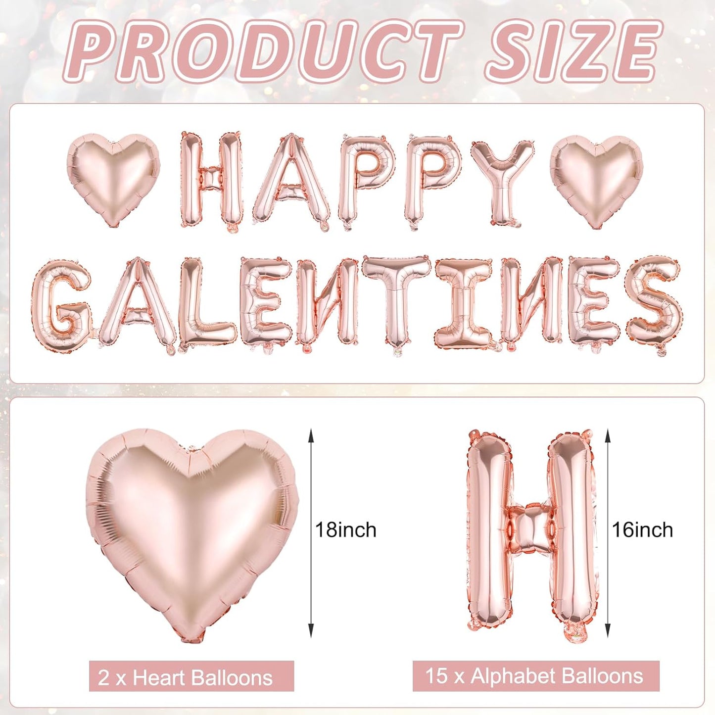 Happy Galentines Day Balloons Decorations, 16" Rose Gold 'HAPPY GALENTINES' Letters & Heart Shaped Balloons, Pink Valentines Day Party Supplies