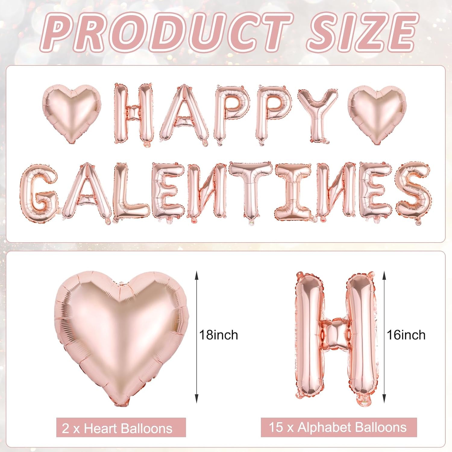 Happy Galentines Day Balloons Decorations, 16" Rose Gold 'HAPPY GALENTINES' Letters & Heart Shaped Balloons, Pink Valentines Day Party Supplies