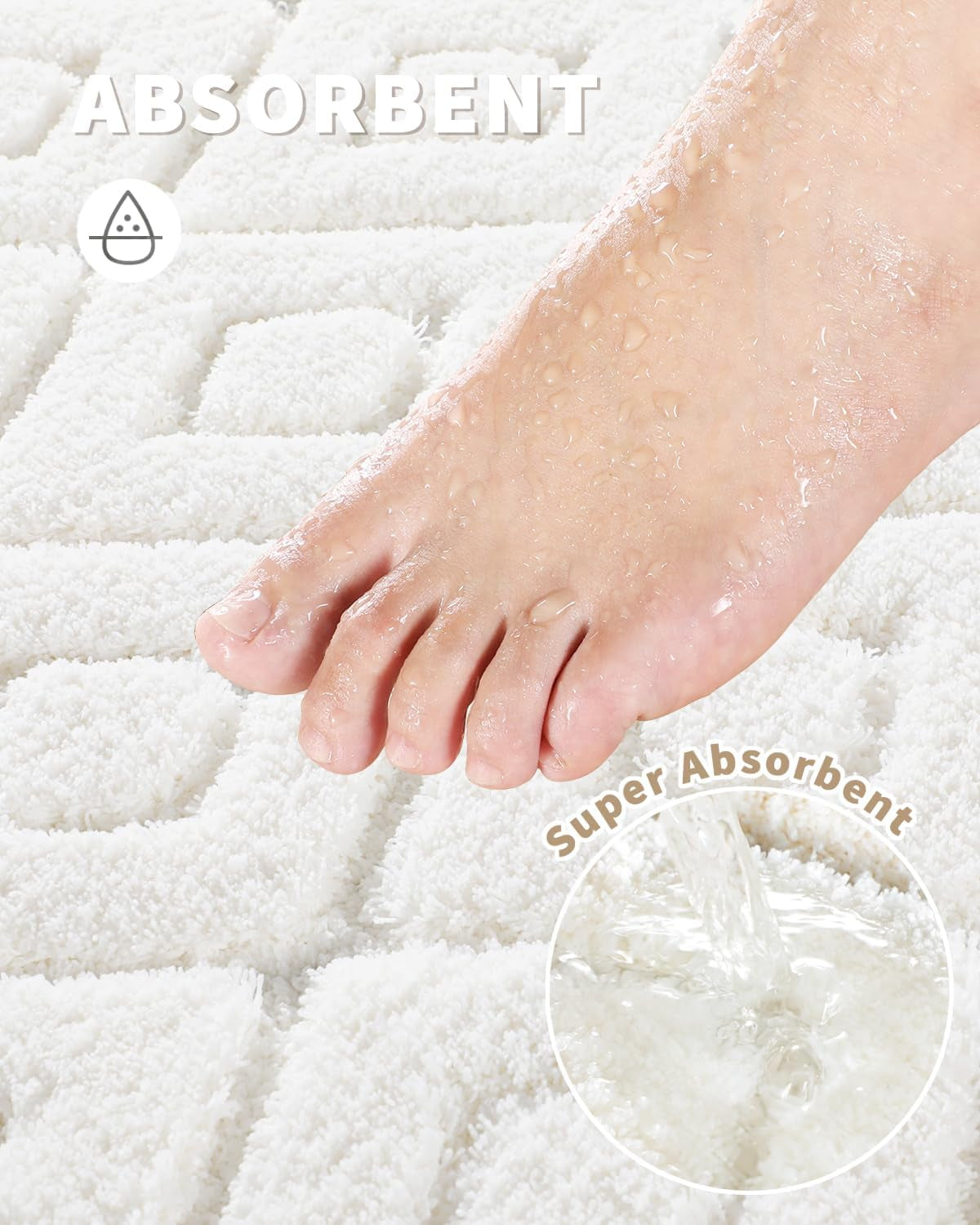 Bathroom Rugs Mat, Extra Soft Fluffy and Absorbent Microfiber Bath Rugs, Non Slip Plush Shaggy Shower Rug, Machine Washable Mats for Bathroom Floor, Bathtub and Laundry, 32"X20", White