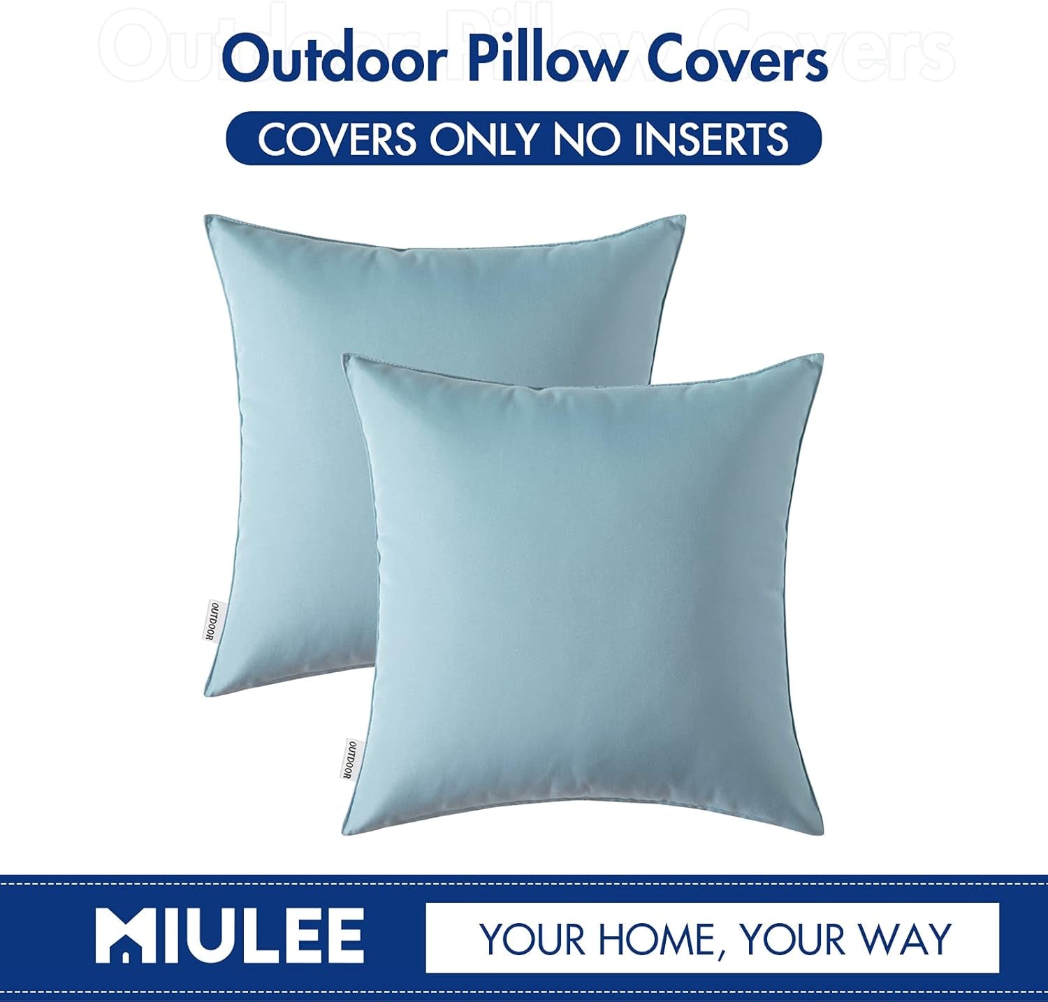 Pack of 2 Decorative Outdoor Waterproof Pillow Covers Garden Cushion Sham Throw Pillowcase Shell for Spring Patio Tent Couch 16X16 Inch Blue