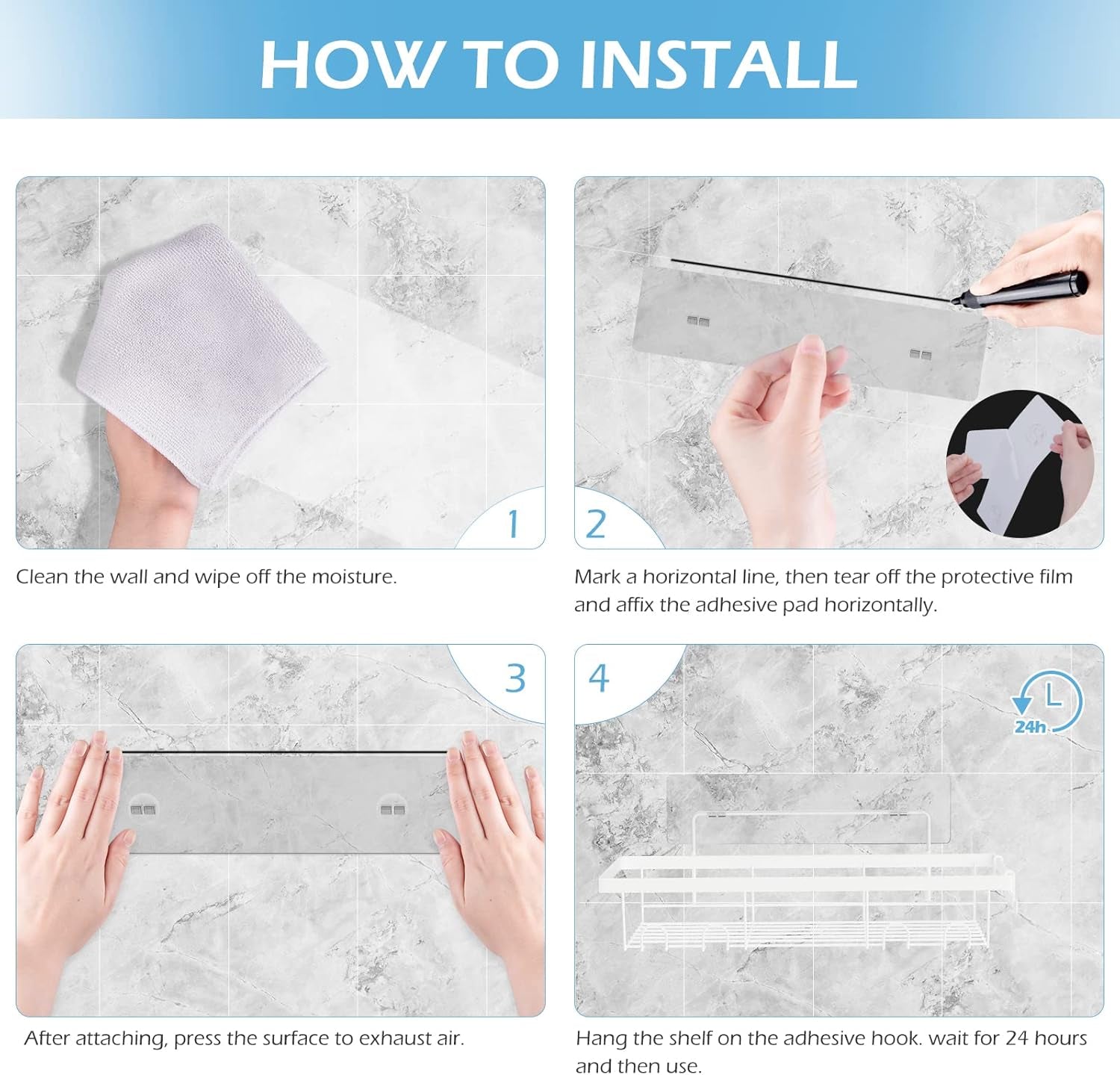 2 Pack Adhesive White Shower Caddy Organizer with Hooks, Rustproof No Drilling Wall Mounted Storage Shelf Rack for inside Shower/Bathroom/Kitchen