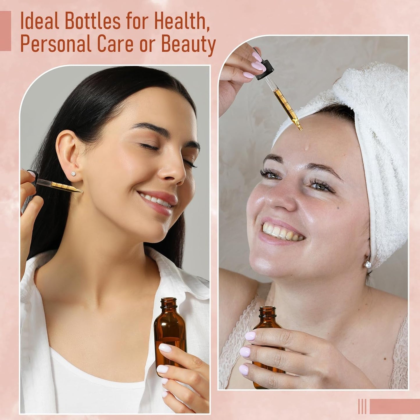 2 Oz Dark Amber Glass Dropper Bottles with Measurement Dropper, 4 Pack- 60Ml Thick Tincture Bottles with Measured Eye Dropper, Leakproof Essential Oils Bottles for Health, Personal Care & Beauty