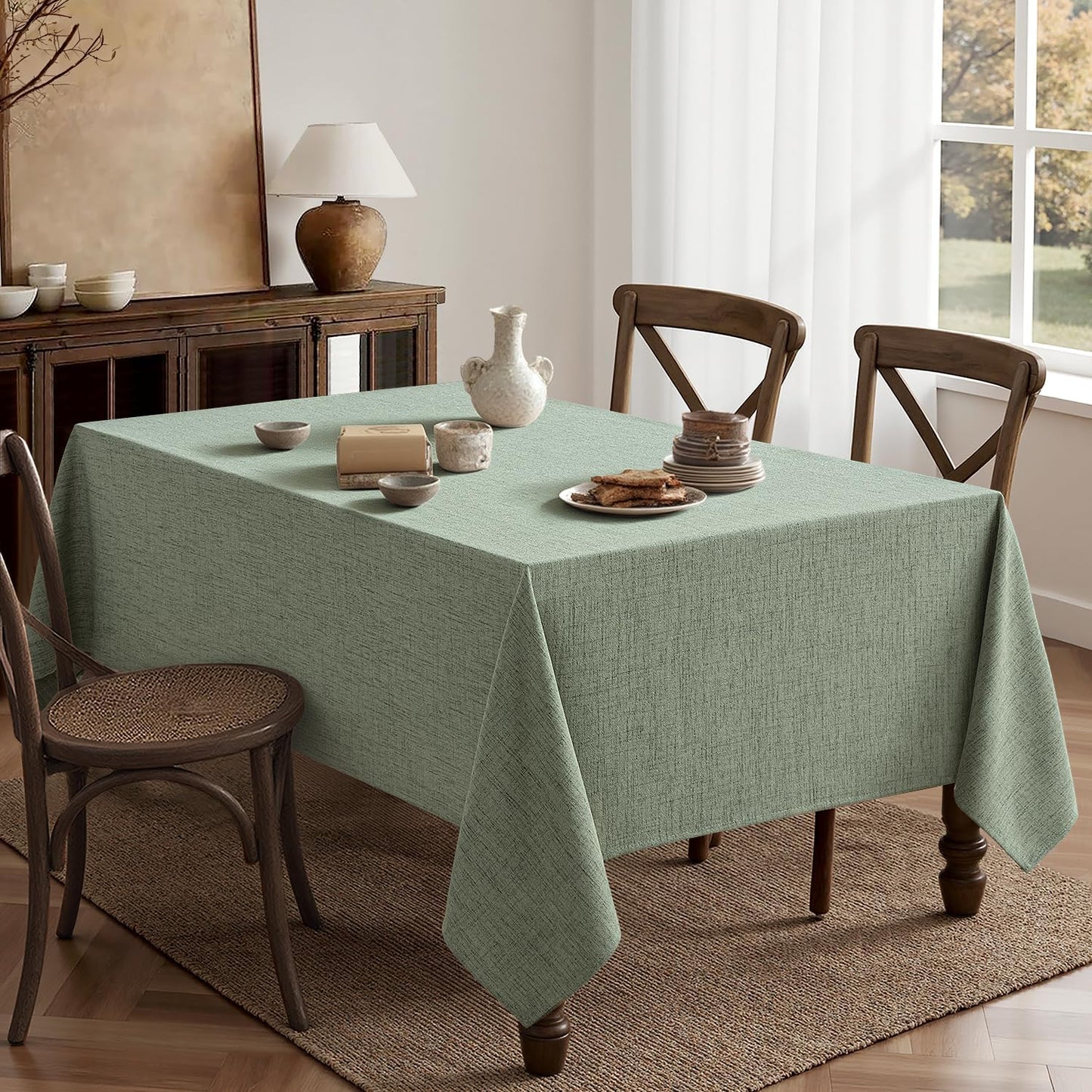 Sage Green Linen Tablecloth 52X70 Inch Rectangle Table Cloth Waterproof,Stain Resistant & Wrinkle Resistant for Dining Party Wedding
