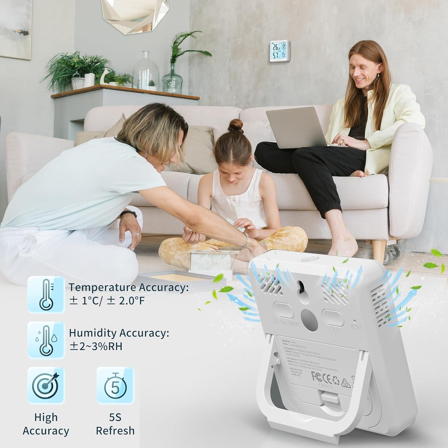 Digital Hygrometer Indoor Thermometer for House, Room Thermometer with 3S Fast Refresh & Max Min Records, Temperature Monitor Humidity Meter with Backlight, White