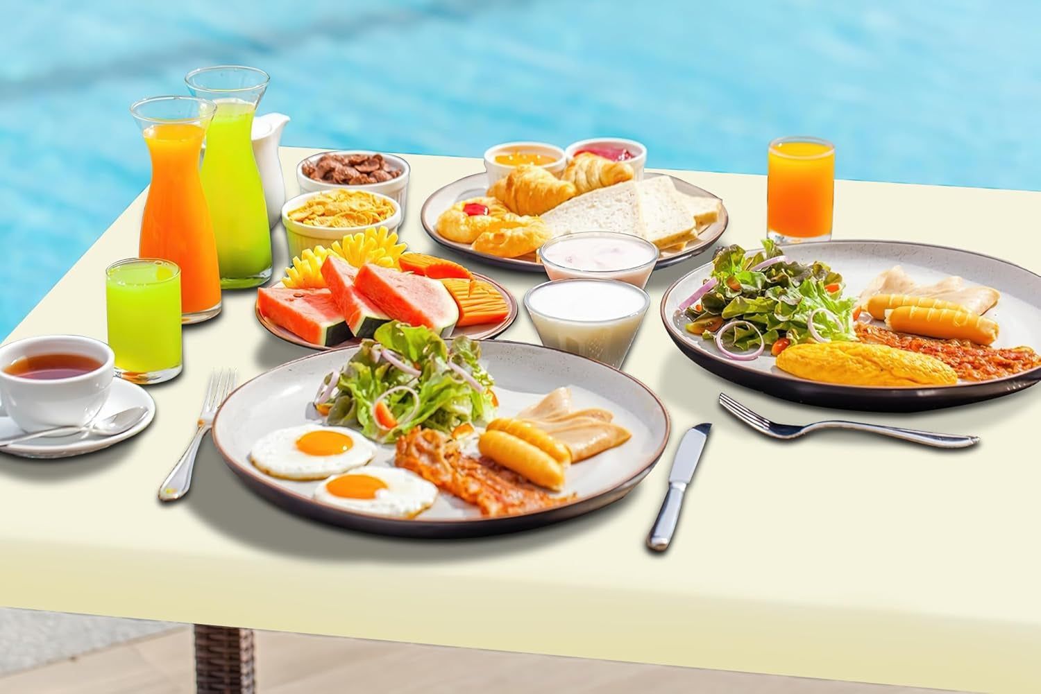 2 Pack Rectangle Table Cloth, Elastic Fitted Fabric Tablecloth Fits for 5 Foot Folding Tables, Washable Table Cover for Picnic, Camping, Indoor & Outdoor (Cream Yellow, 30" X 60")