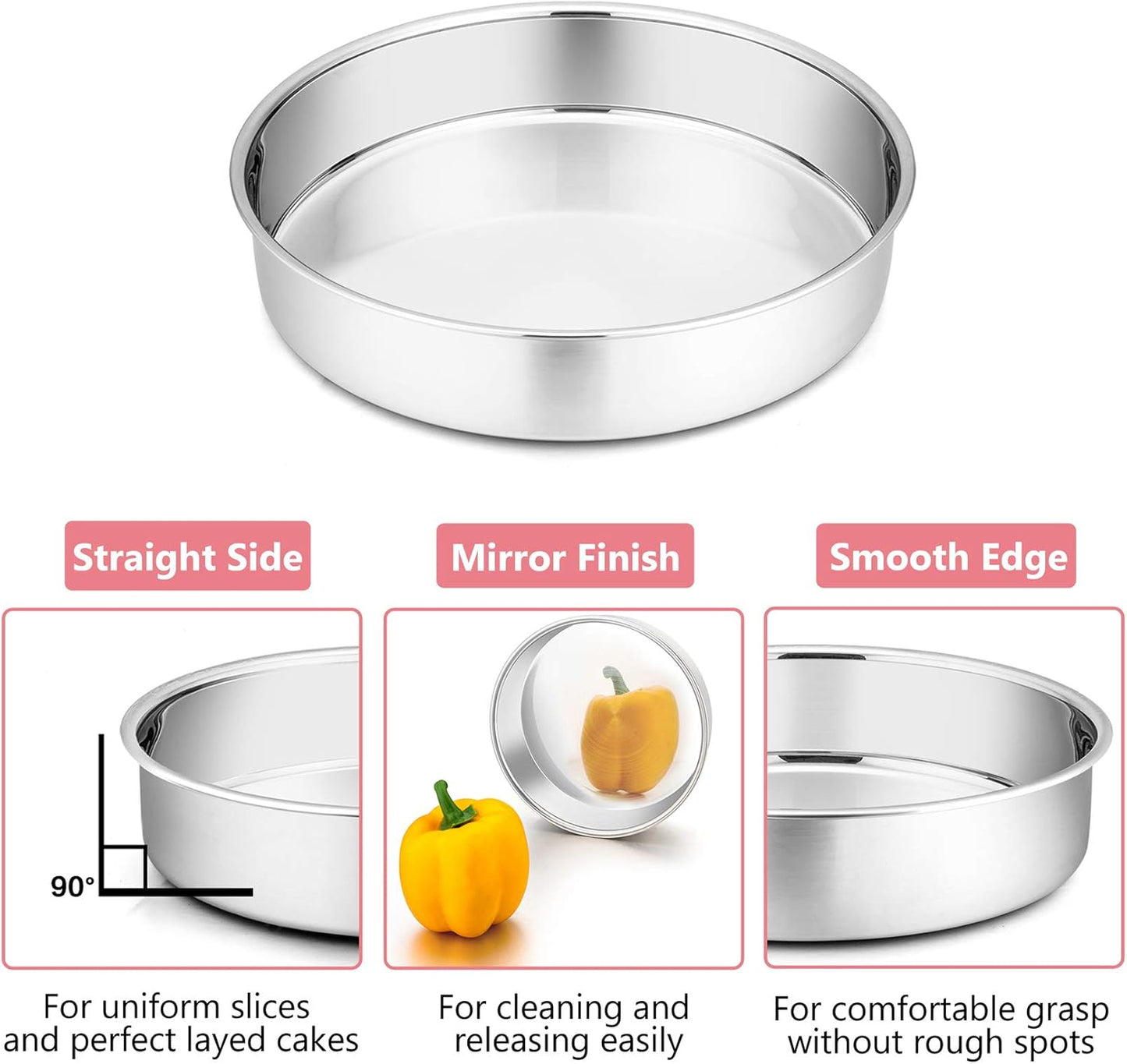 Cake Pan Set of 3, 4" + 6" + 8" round Baking Layer Tier Cake Pans Tins, Stainless Steel Bakeware for Birthday Weeding, Heavy Duty & Non Toxic, Mirror Finish & Dishwasher Safe