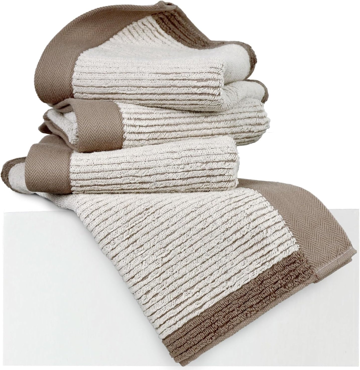 Hand Towels for Bathroom Set of 4, Jacquard Weaved Cotton Face Towels, 28 X 13.7 Inches (Light-Brown)