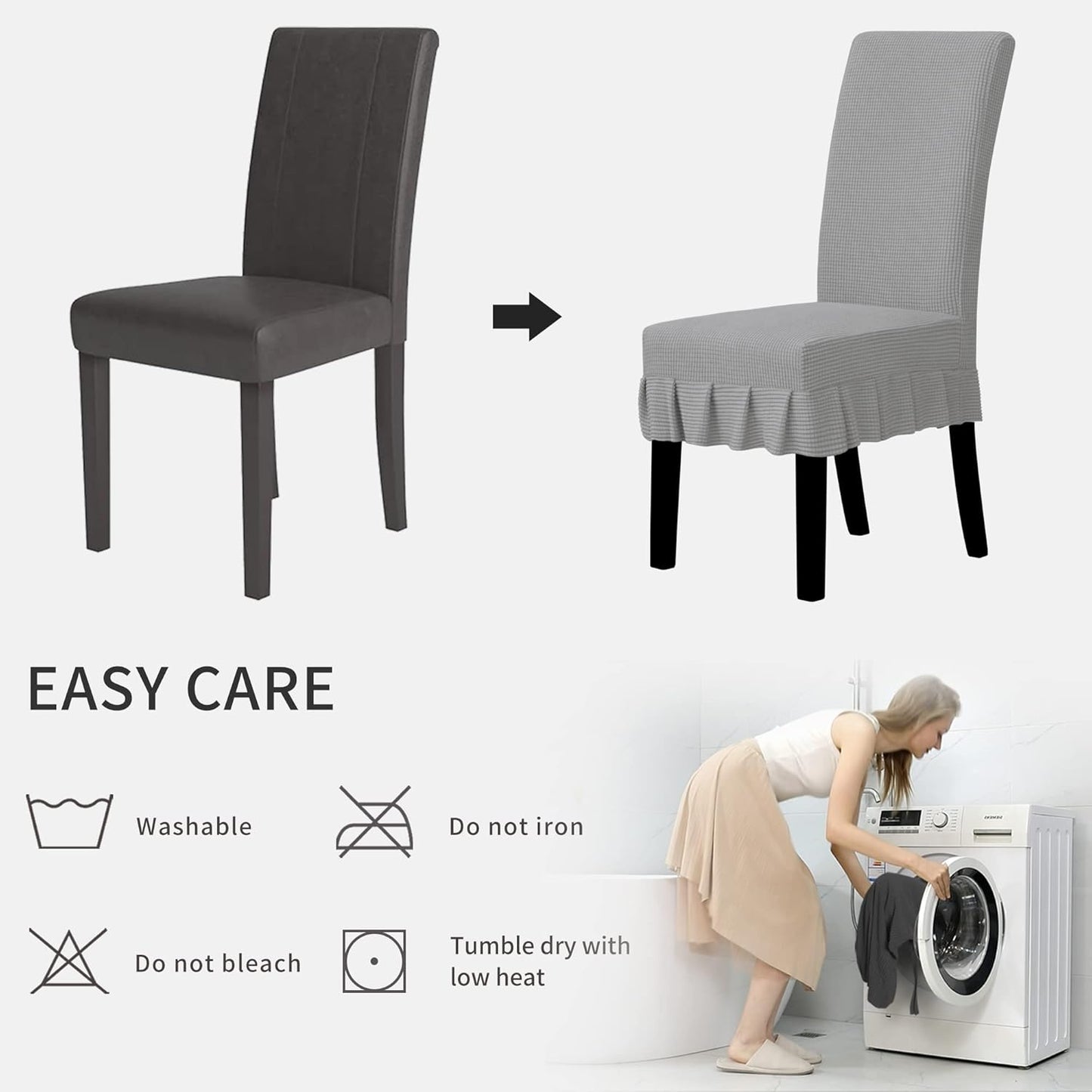 Dining Chair Covers Stretch Parsons Chair Slipcover with Skirt Chair Covers for Dining Room Restaurant Banquet (2 PCS, Light Gray)