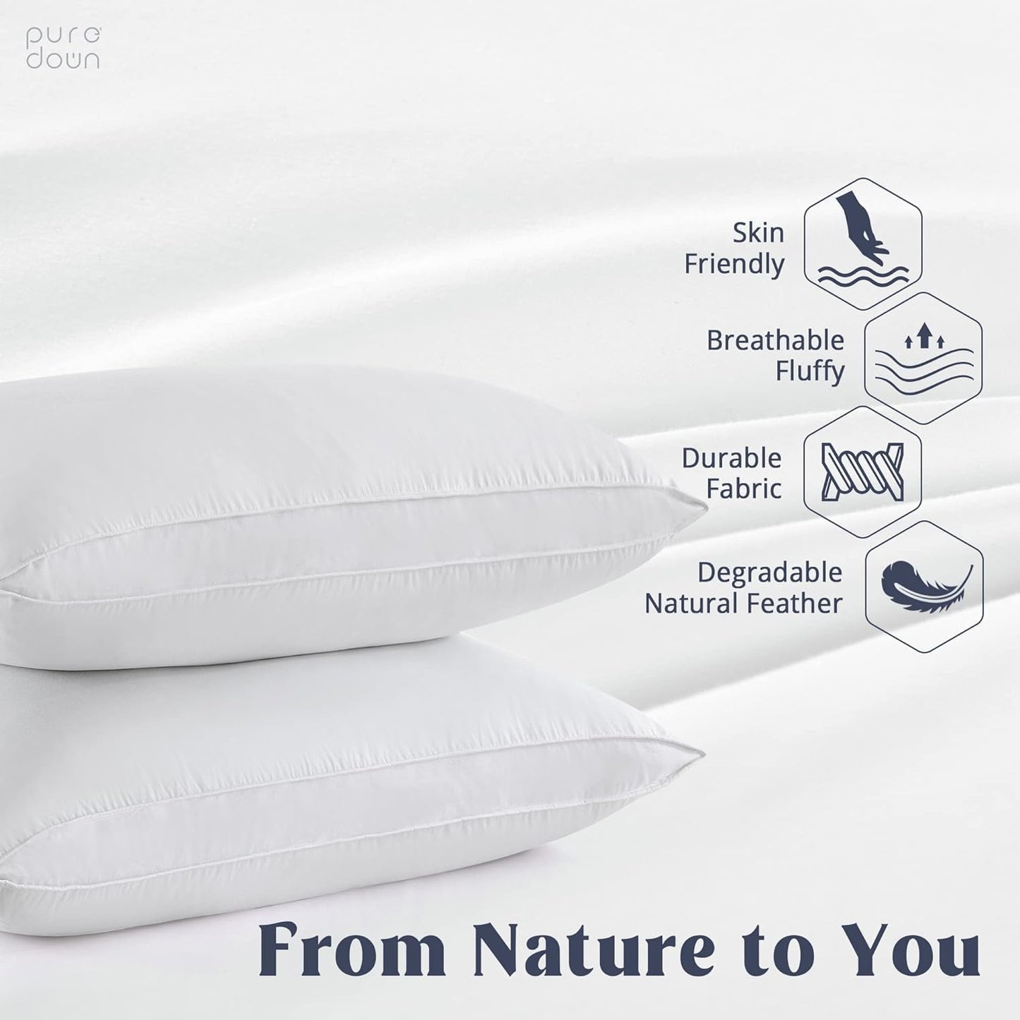 ® Goose Feather down Pillows, Standard Size Soft Bed Pillows for Sleeping with 100% Cotton Shell Set of 2