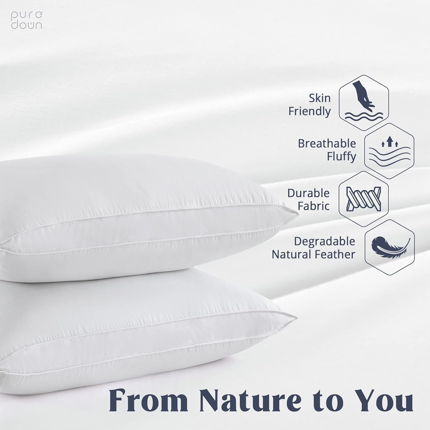 ® Goose Feather down Pillows, Standard Size Soft Bed Pillows for Sleeping with 100% Cotton Shell Set of 2