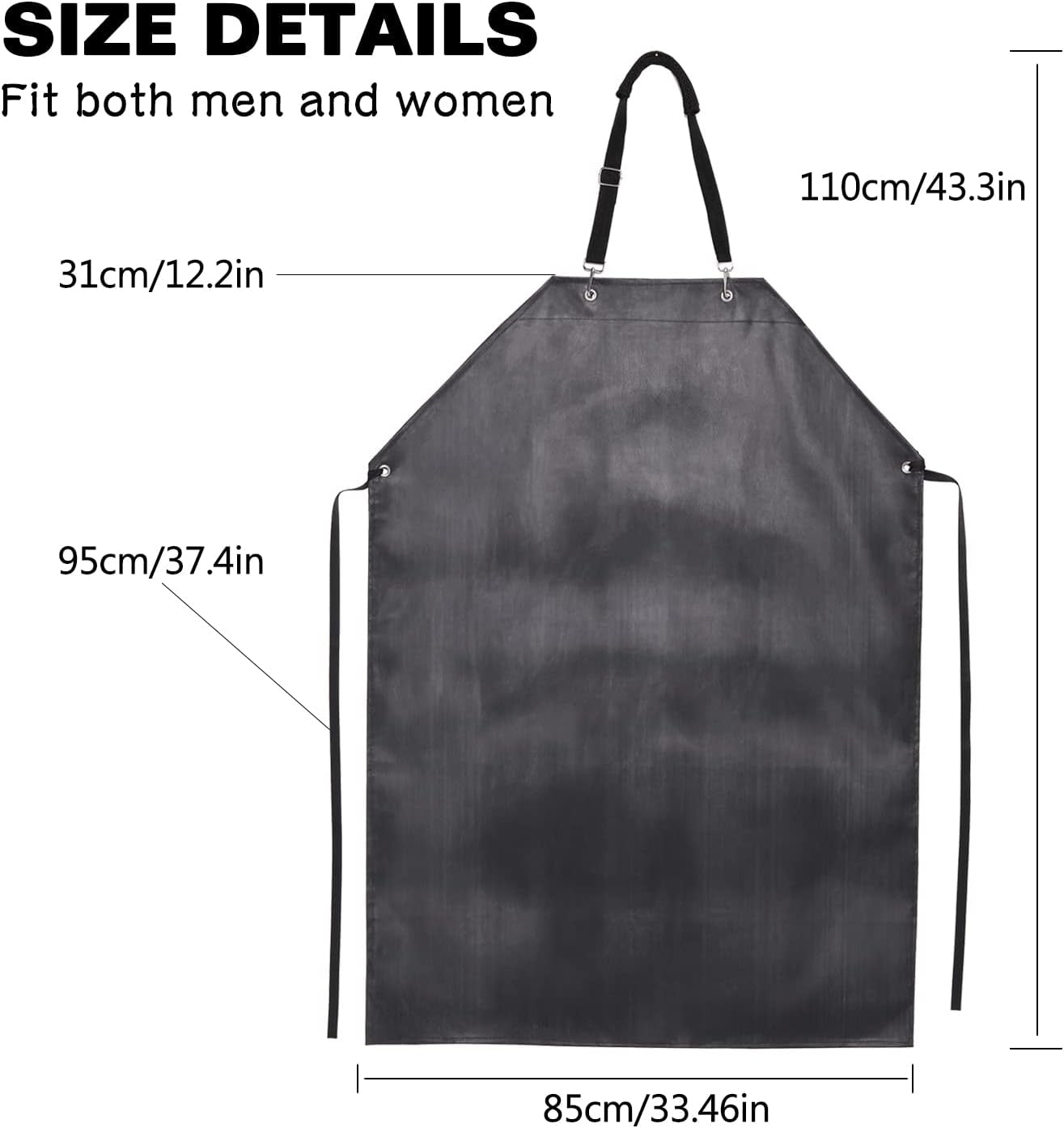 Thick Waterproof Rubber Black Vinyl Apron for Men 39" Heavy Duty Long Chemical Resistant Industrial Work Apron Adjustable Plastic Aprons for Dishwashing Butcher Dog Grooming Lab Work Cleaning Fish