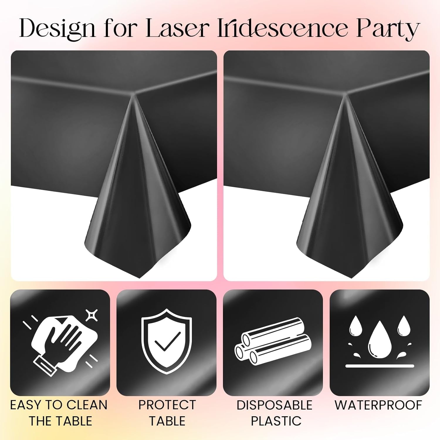 Set of 2 Black Plastic Tablecloths with Metallic Matte Finish, 40" x 108", Ideal for Halloween, Graduation, Space, Scorpio Birthday Parties, and Anniversary Event Decorations