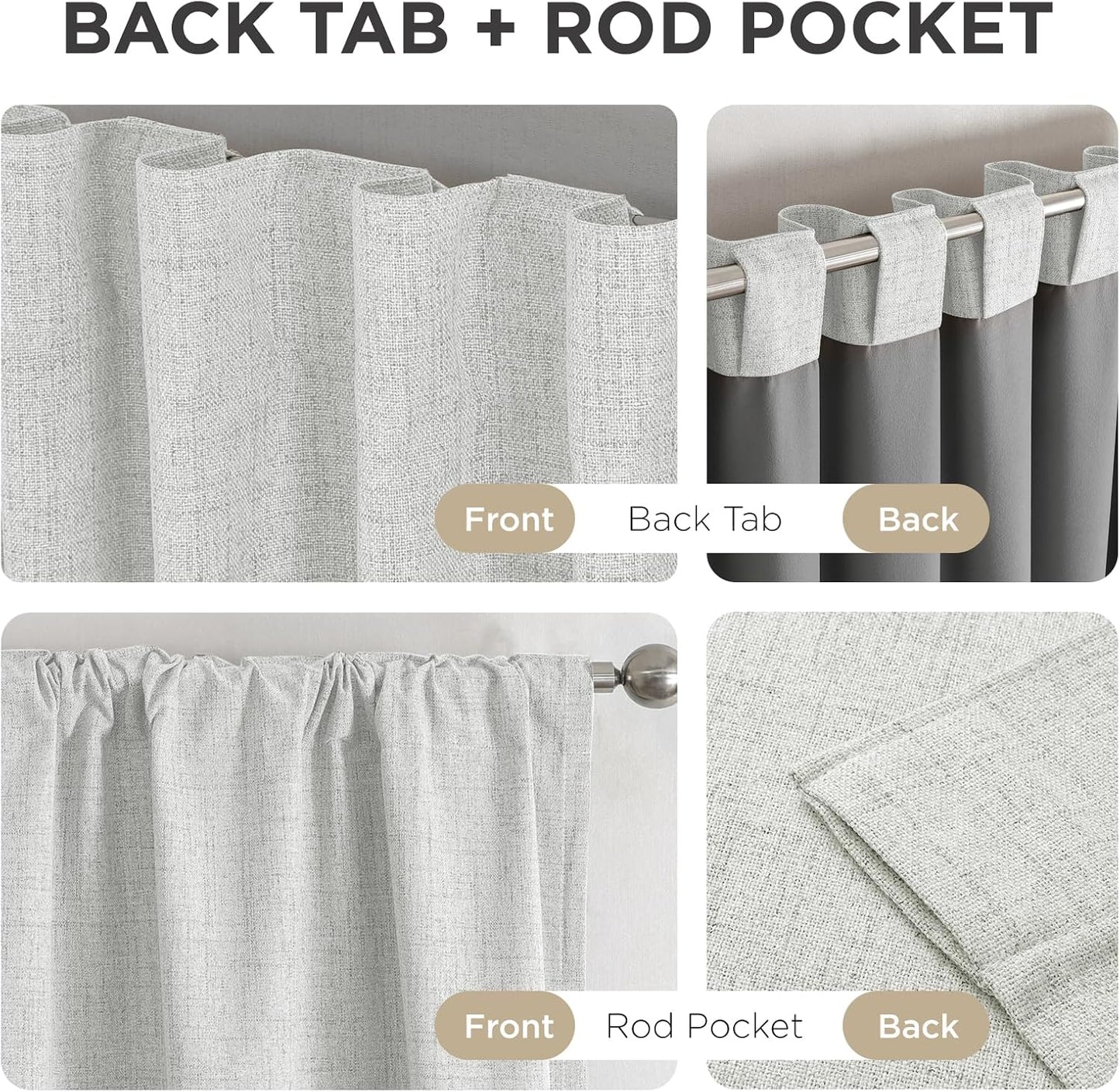Premium 100% Blackout Curtains for Bedroom - Natural Linen, 52" W x 84" L, Thermal Insulated, Set of 2 White Light Blocking Drapes with Rod Pocket & Back Tabs, Ideal for Living Room Privacy