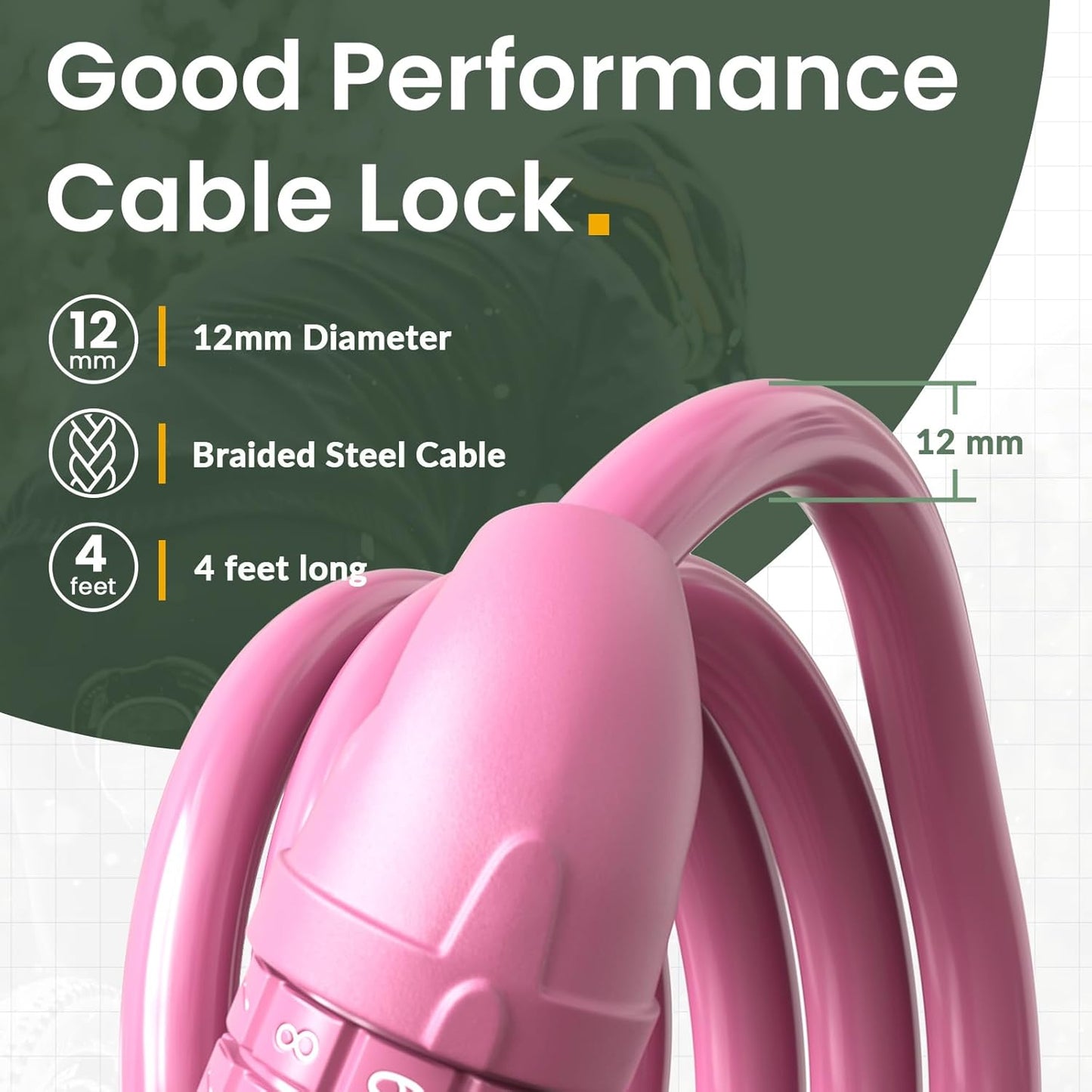 Bike Lock, Bicycle Lock 4 Feet Cable Lock 1/2 Inch Resettable Bike Lock Combination with Mounting Bracket, Bike Accessories for Bicycle, Electric Scooter, Motorcycle