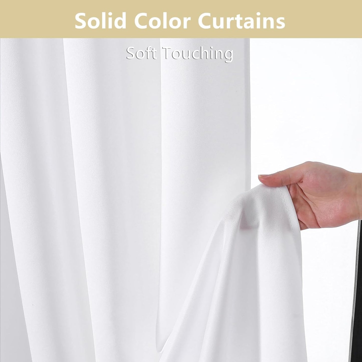 Heidi White Curtains for Living Room 63 Inch Length 2 Panels Set, Light Filtering Solid Curtains for Bedroom, Rod Pocket Window Drapes, 2 Pcs Each 40" W 63" L, White