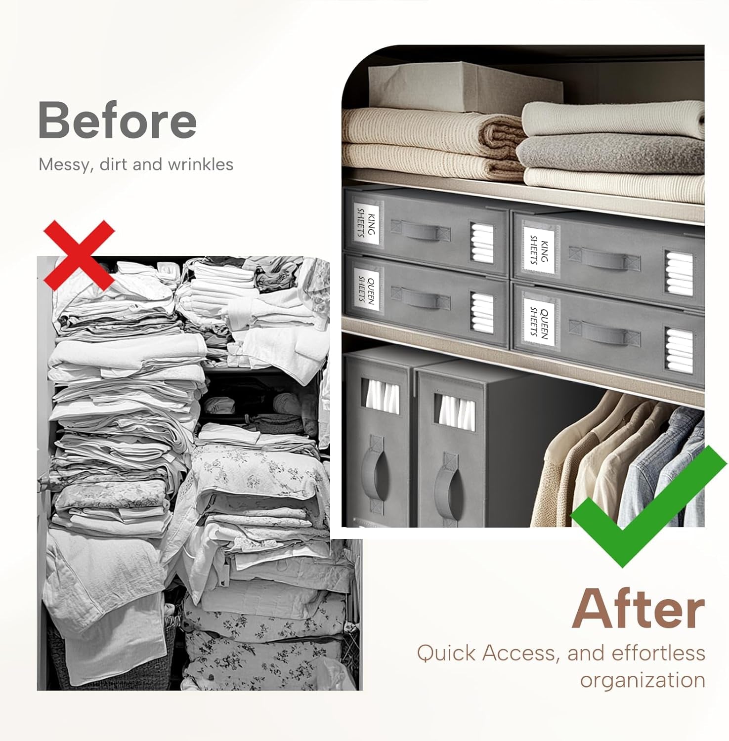 Bed Sheet Organizers and Storage, 6 Pack Foldable Linen Closet Organizer Box – Bedding Holder for Sheet Set (King/Queen Sizes), Duvet Covers, Blankets (Grey)