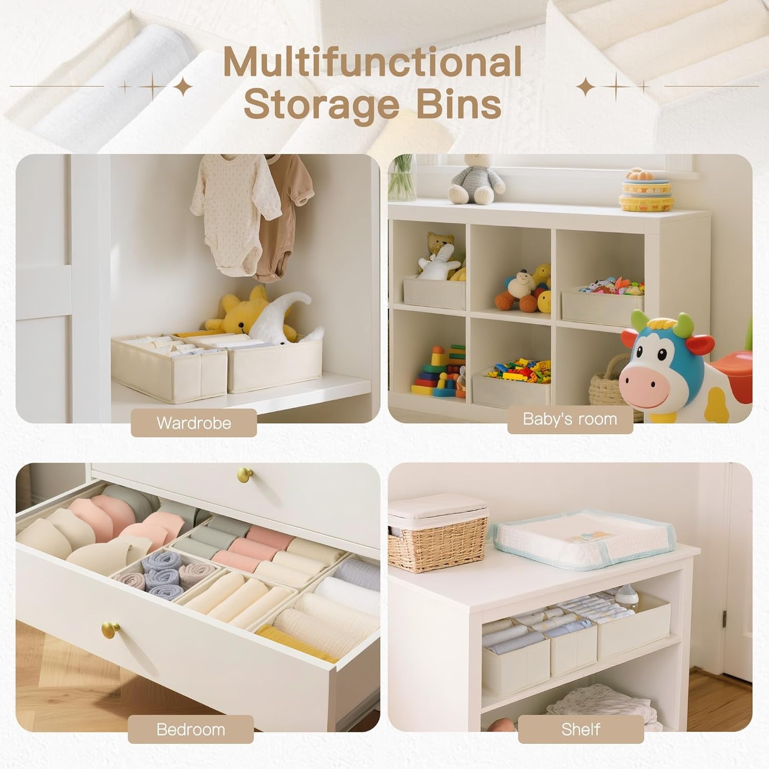 Drawer Organizer Clothes, 14 Pack Dresser Organizer for Baby Clothes, Underwear, Sock- Foldable Closet Organization and Storage Dividers Bins for Nursery, Bedroom and Dorm (Beige)