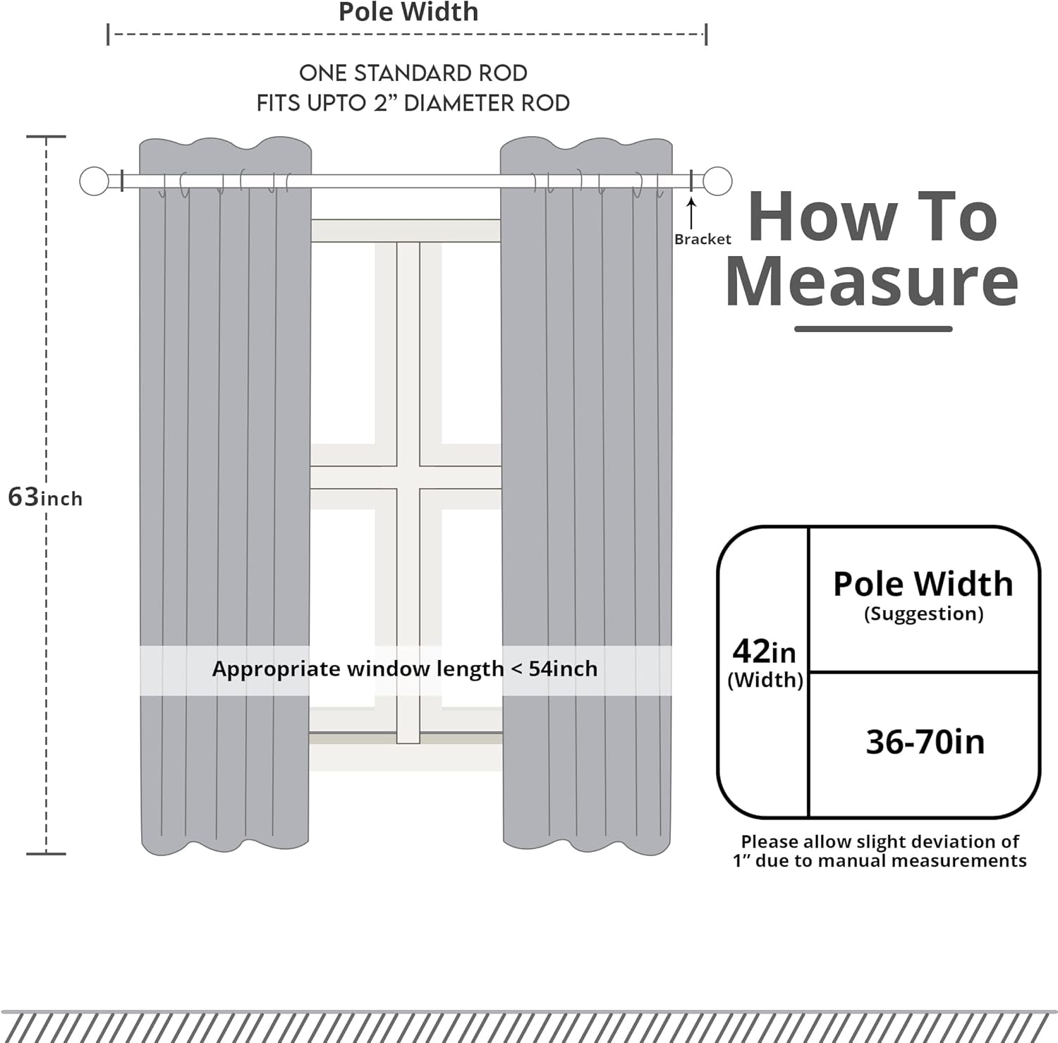 Blackout Curtains for Bedroom, Grommet Window Curtains 63 Inch Length 2 Panels Thermal Insulated Drapes for Living Room (Grey, 42W X 63L Inches)
