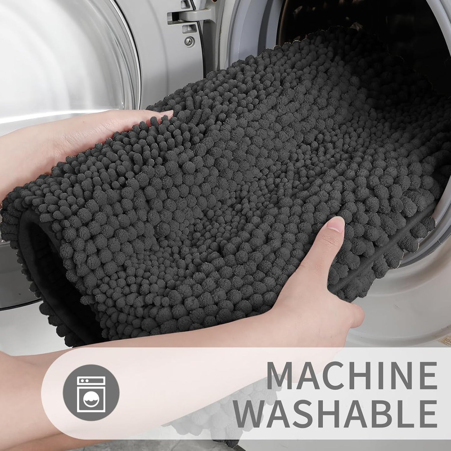 Toilet Rugs U Shaped Washable 24 X 24, Non Slip and Super Absorbent Toilet Mat, Quick Dry, Ultra Luxury Microfiber Chenille Plush Fluffy Contour Bath Rugs for Toilet Base, Dark Grey