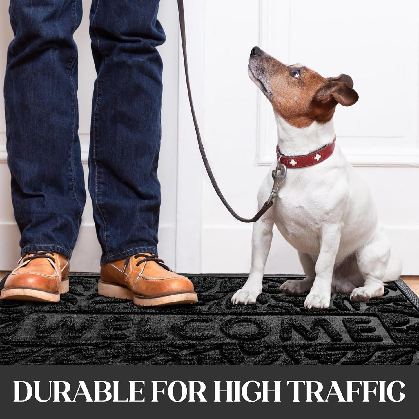 Welcome Mat Outdoor, 29.5X17 Waterproof Door Mat outside Entrance, All-Weather Non Slip Front Door Mat, Low-Profile Entryway Mat Indoor, Porch and Patio, Black