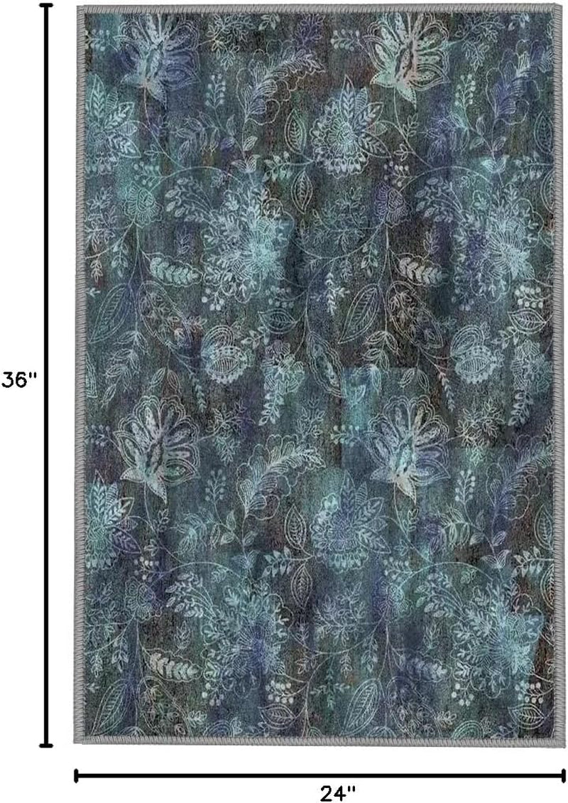 Bathroom Rug - Paisley Floral Area Rug, 2X3 Ft, for Entryway, Bedroom, Living Room, Anti-Skid, Durable, Rectangular, Washable