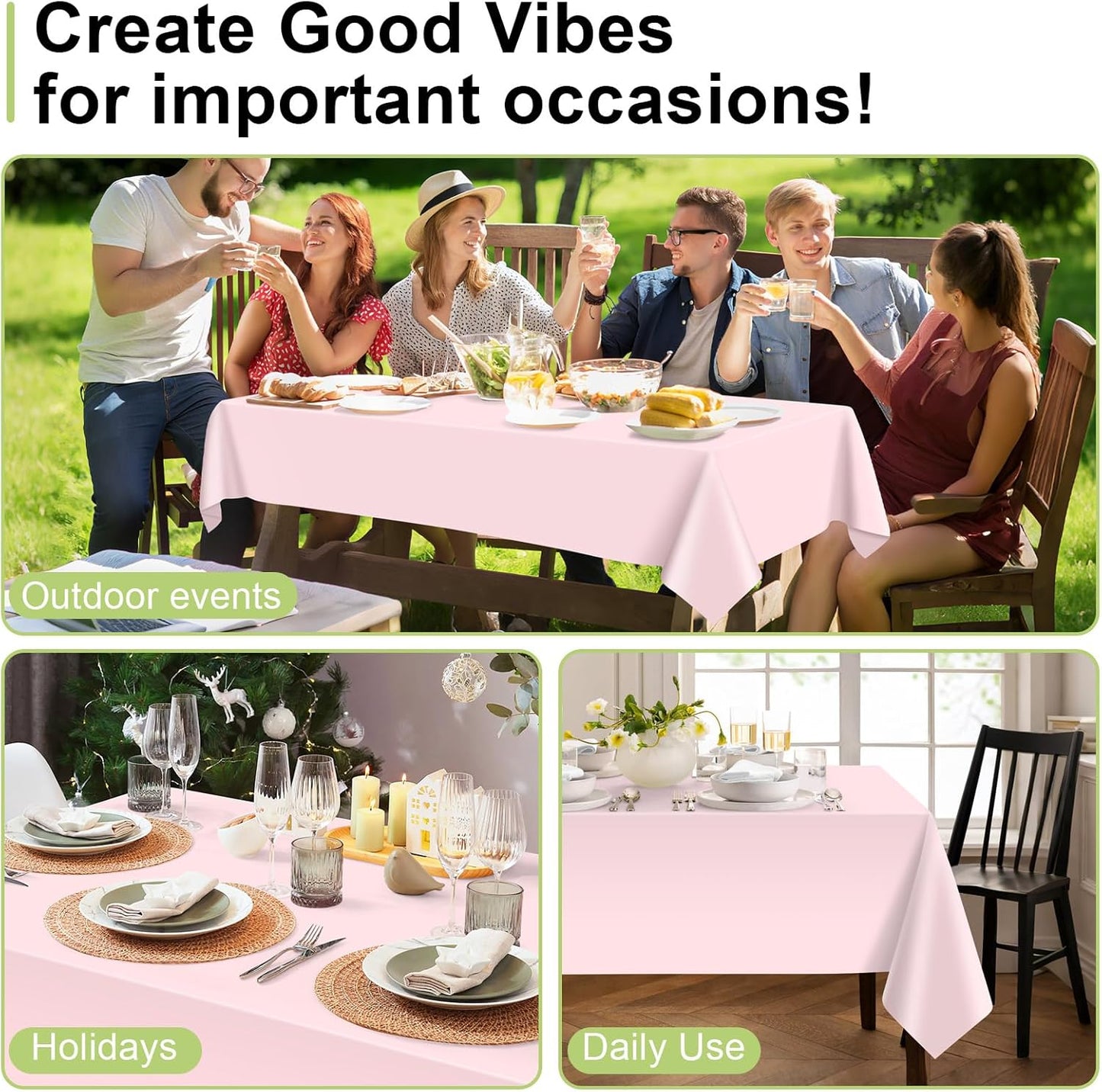 Plastic Table Cloth Disposable 2 Pack, 54 X 108 Inch Tablecloths for Rectangle Tables, Pink Plastic Table Cover