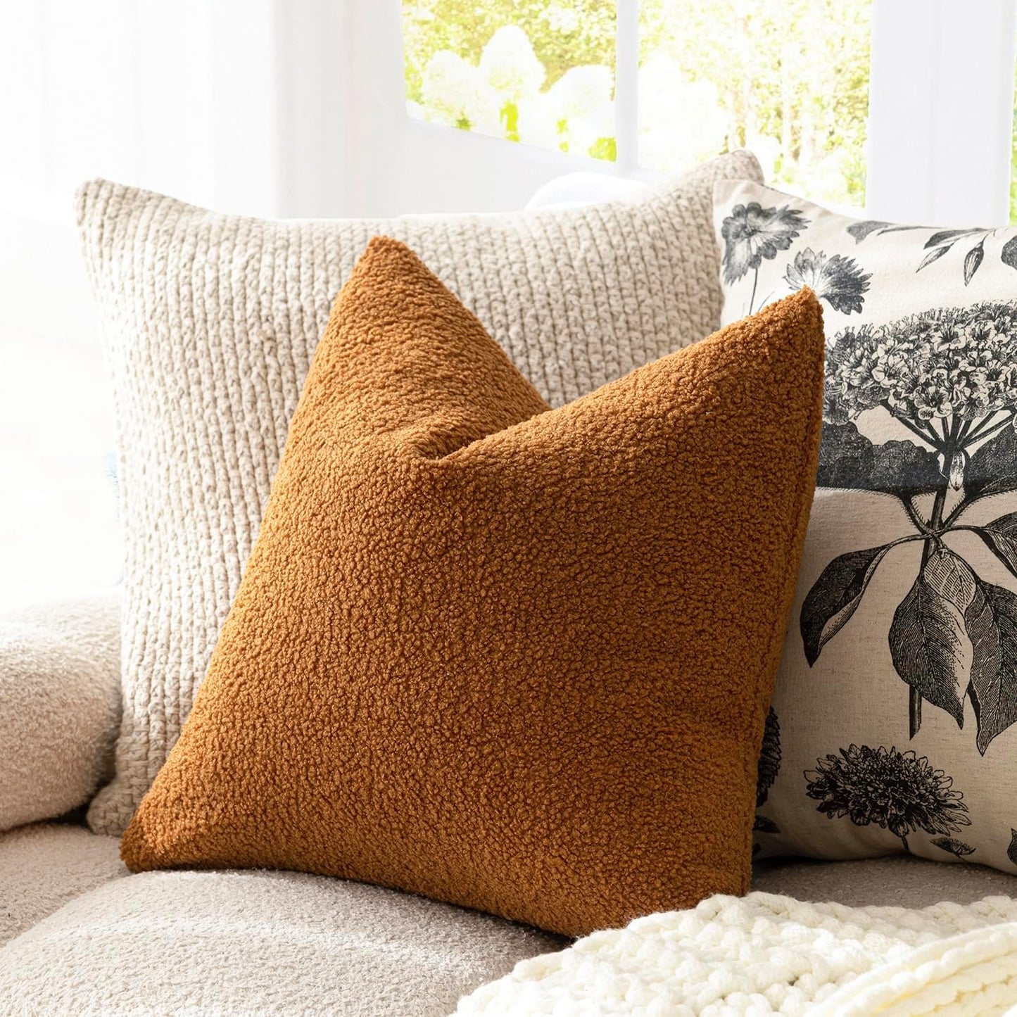 Pack of 2, Curly Faux Fur Decorative Throw Pillow Covers Soft Fuzzy Plush Cushion Case with Zipper Cozy Pillowcase for Home Living Room Couch Bed Sofa 16 X 16 Inch, Bronze