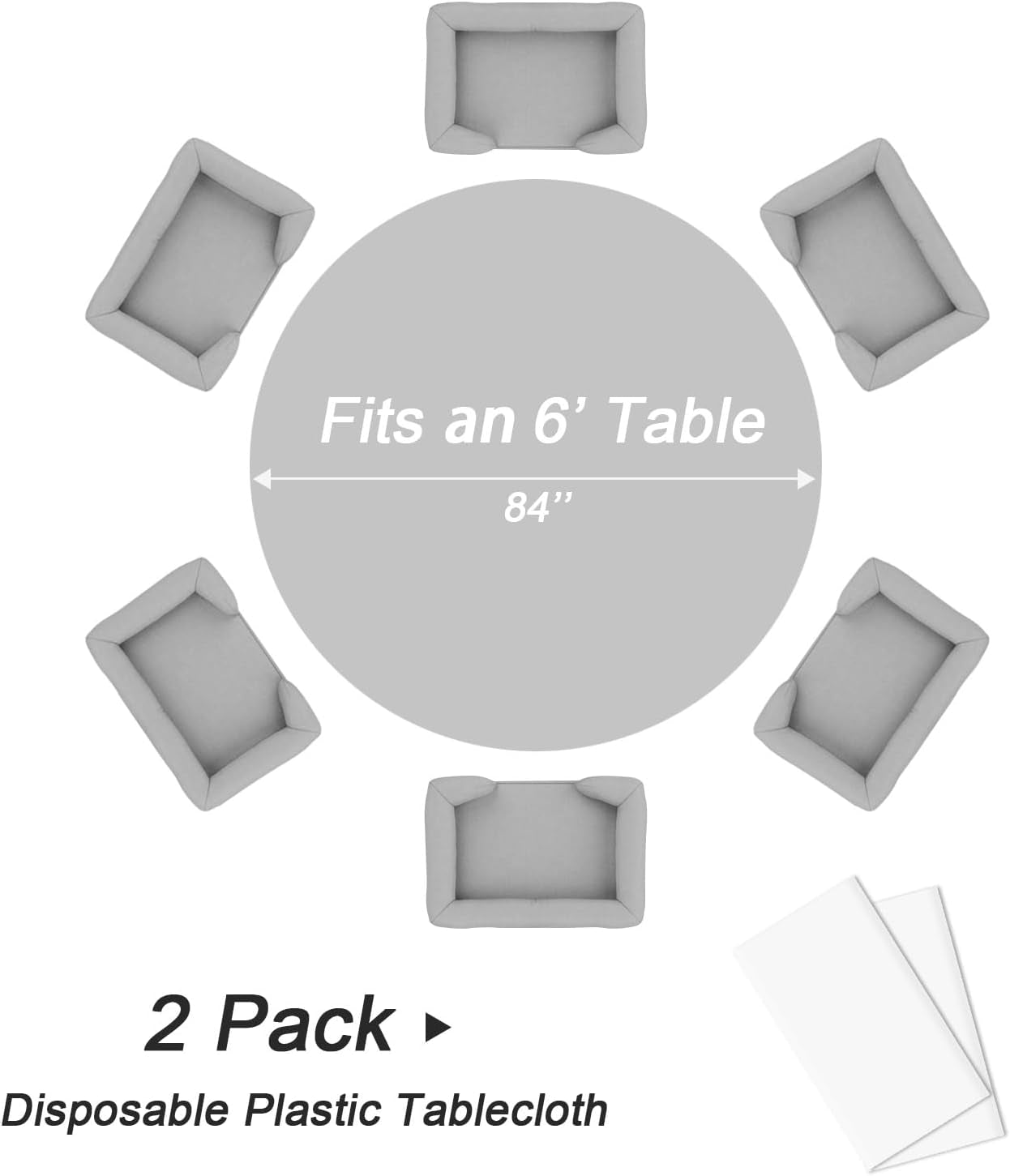 White round Tablecloth 2 Pack, 84 Inch Plastic Table Cover Disposable for Parties