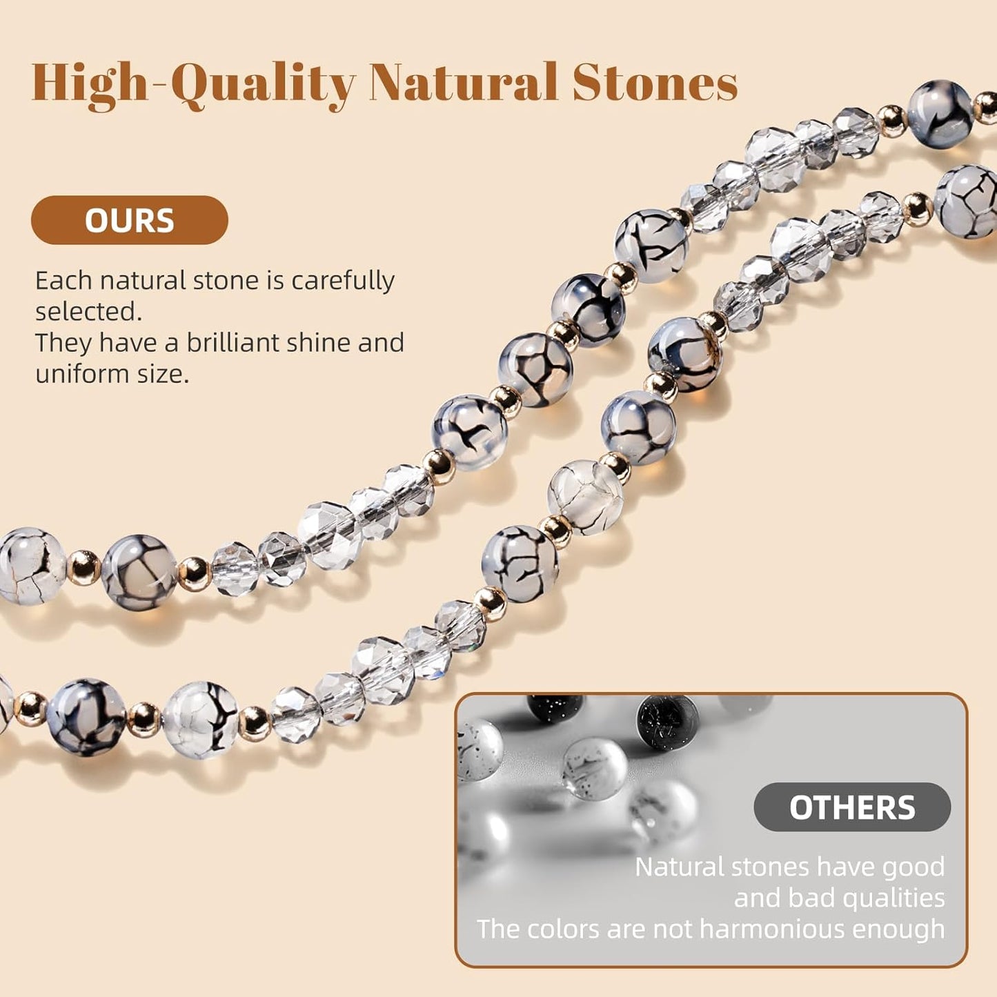 Teacher Lanyards for Id Badges and Keys, Retractable Natural Stone Beaded Lanyard for Women Cute with Id Holder, Black