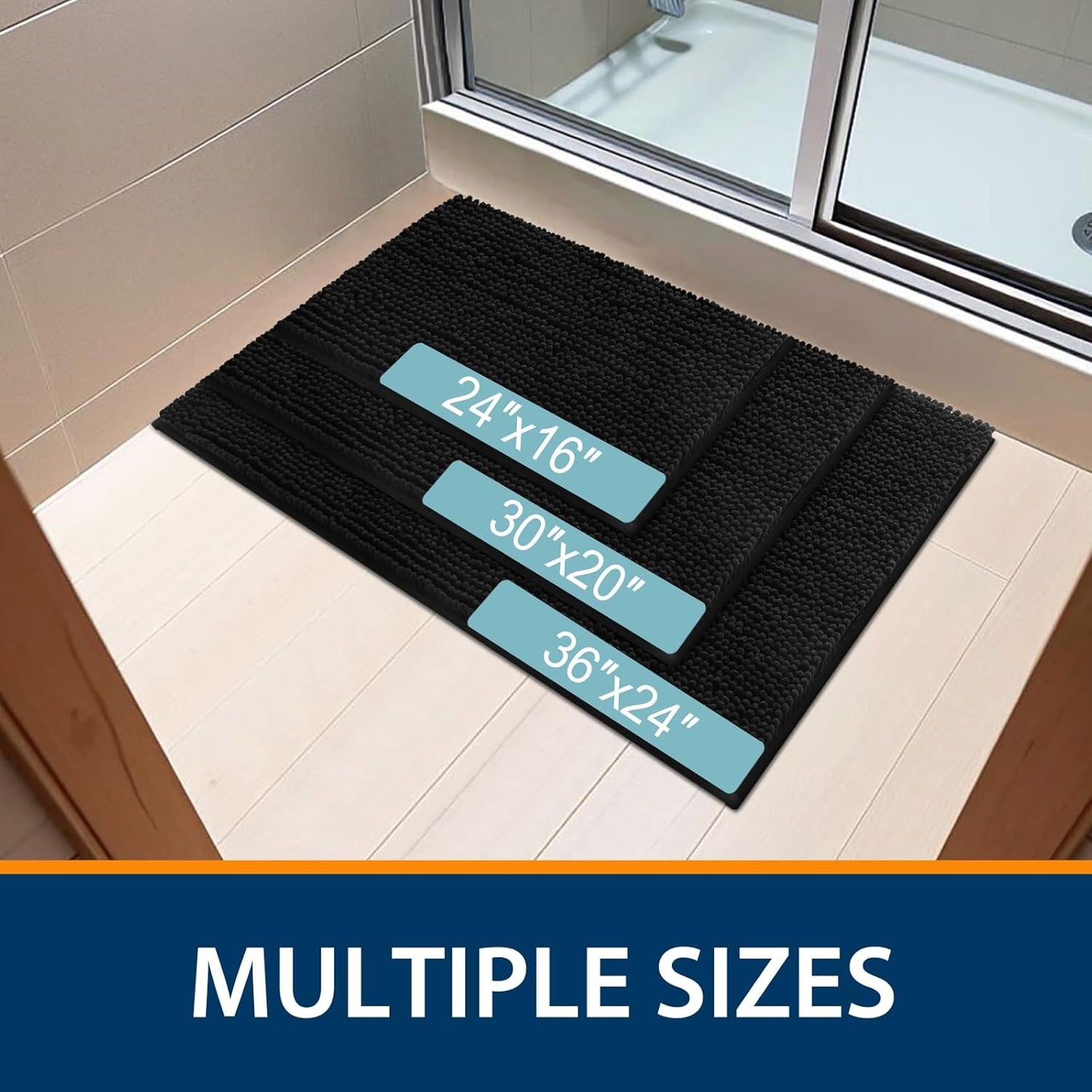 Rectangle Table Cloth 60X84 and Luxury Chenille Bath Rug 24X16,Black