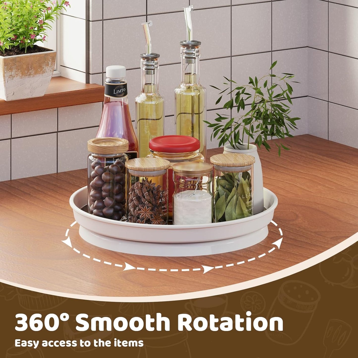 1 Pack Lazy Susan Organizer, 10'' Lazy Susan Turntable for Cabinet, Table Top, Pantry, Refrigerator, Kitchen, Rustic Brown