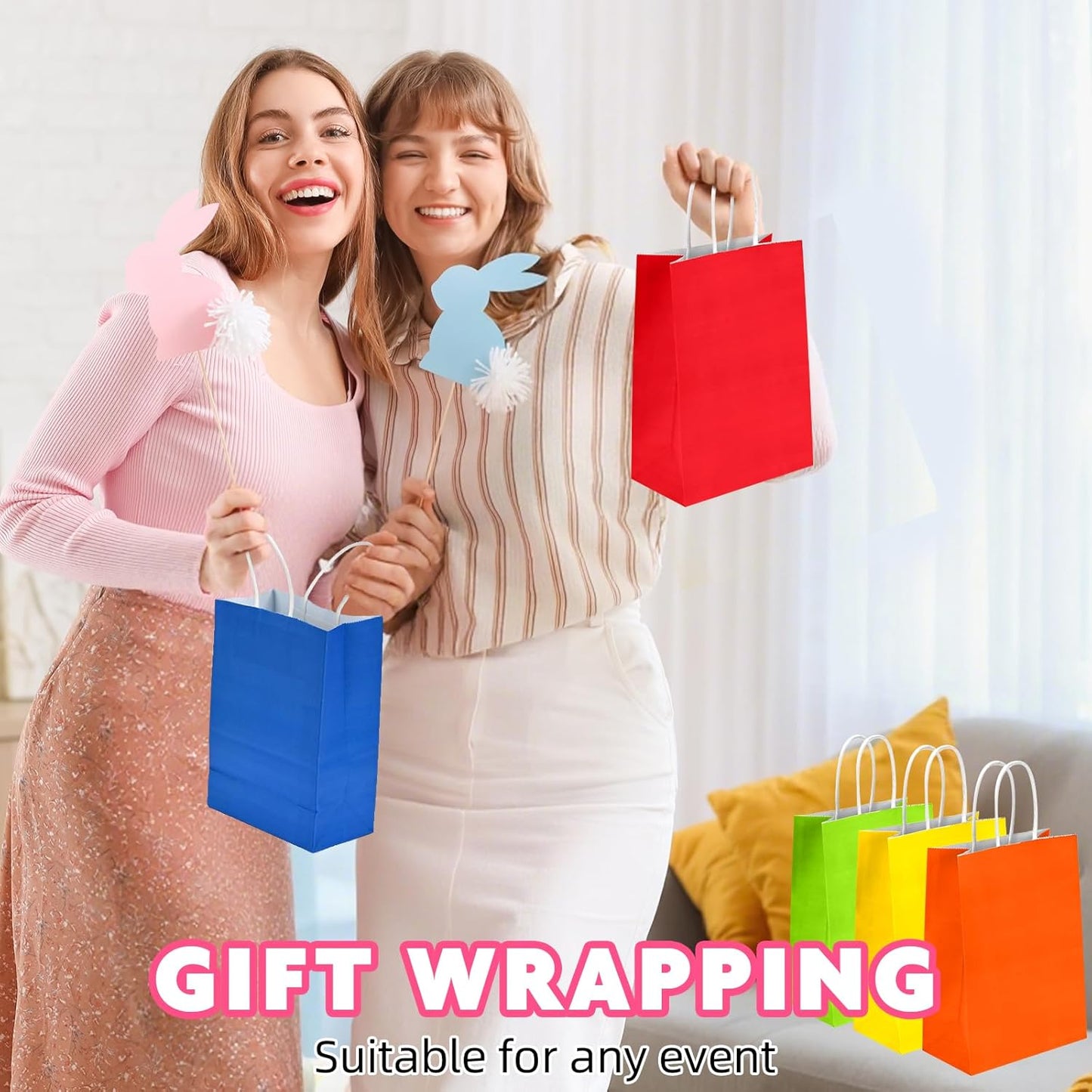 10 Pcs Paper Gift Bags with Handles, 8" Rainbow Color Goodie Bags for Party, Christmas, Favor, Birthday, Wedding, Events, Classrooms, Celebrations