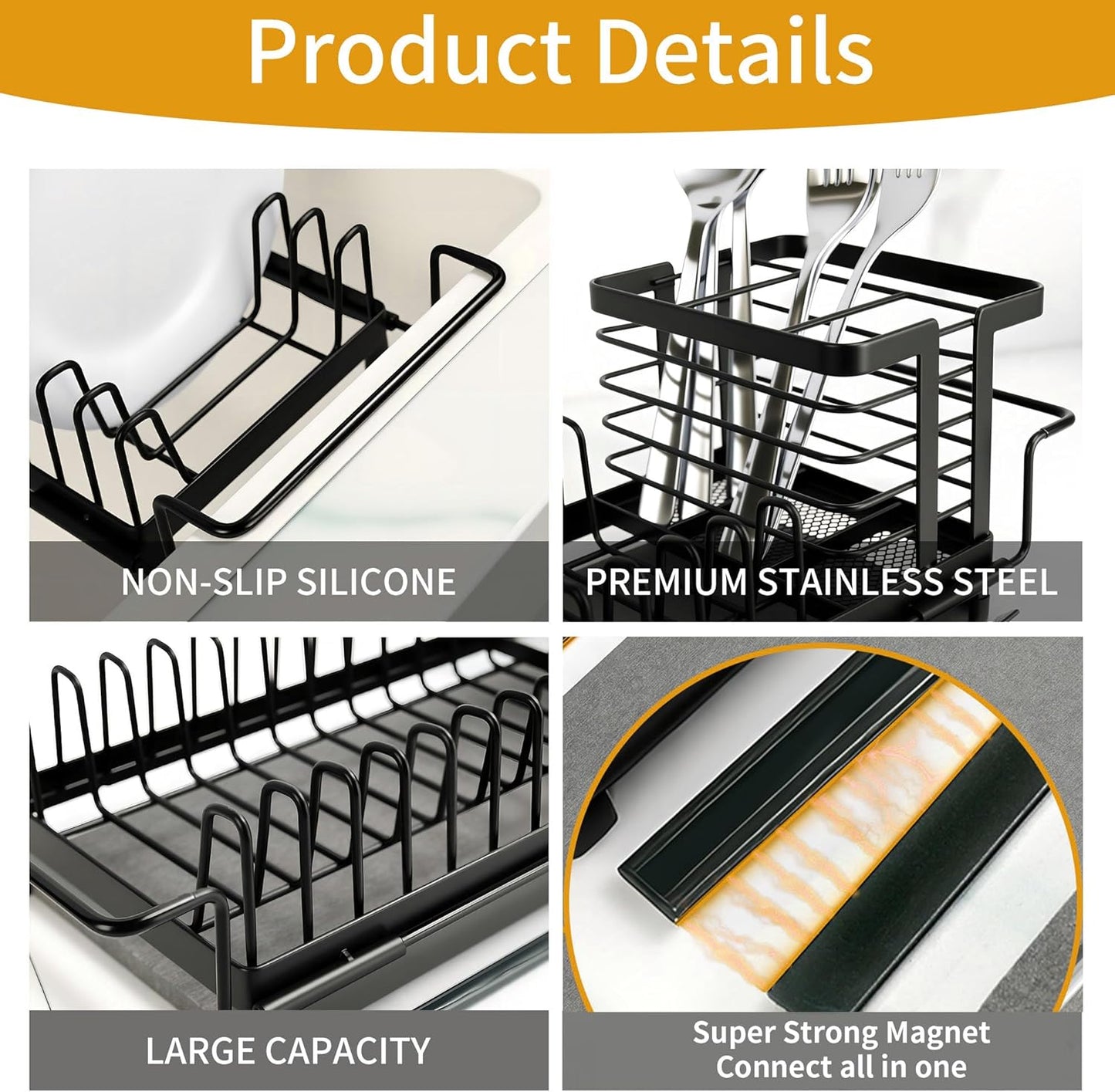 Expandable Small Dish Drying Rack with Diatomite Mat and Utensil Holder for Kitchen Sink, 5.4”W x 12.1”-18.9”L