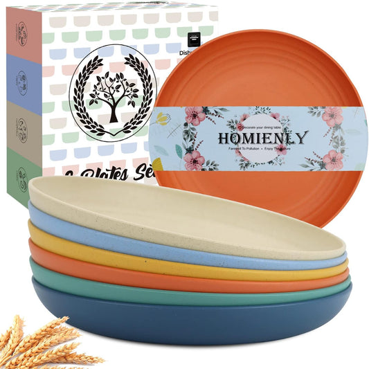 Wheat Straw Dinner Plates Set - 6 Unbreakable 10-Inch Plates, Microwave & Dishwasher Safe, Assorted Colors