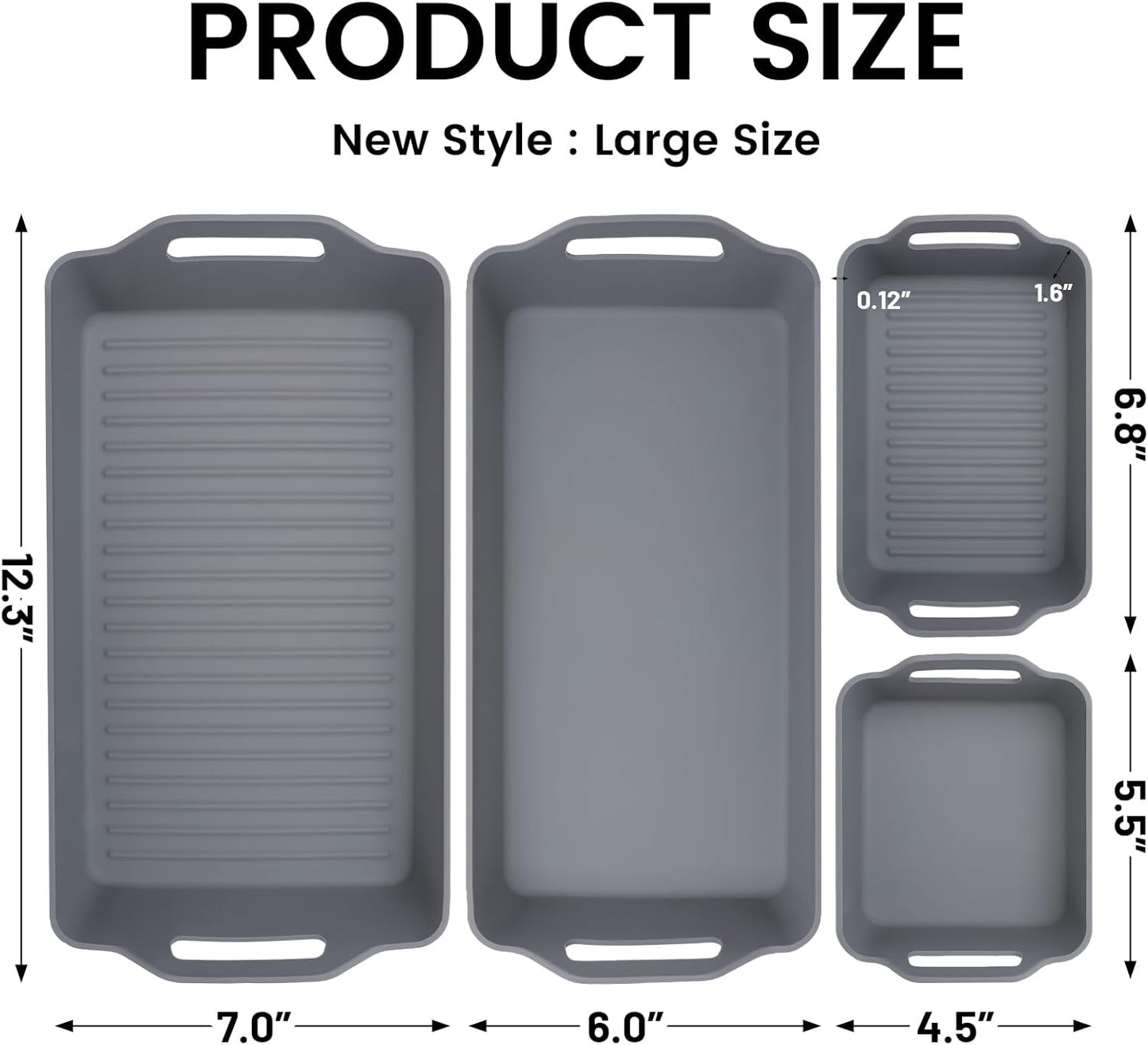 Large Silicone Baking Tray Dividers for Oven Cooking & Meal Prep, Sturdy Heatproof Handles Nonstick Divided Baking Sheet Pan, Reusable Half Sheet Baking Tray, Suitable for Oven Microwave (Gray)