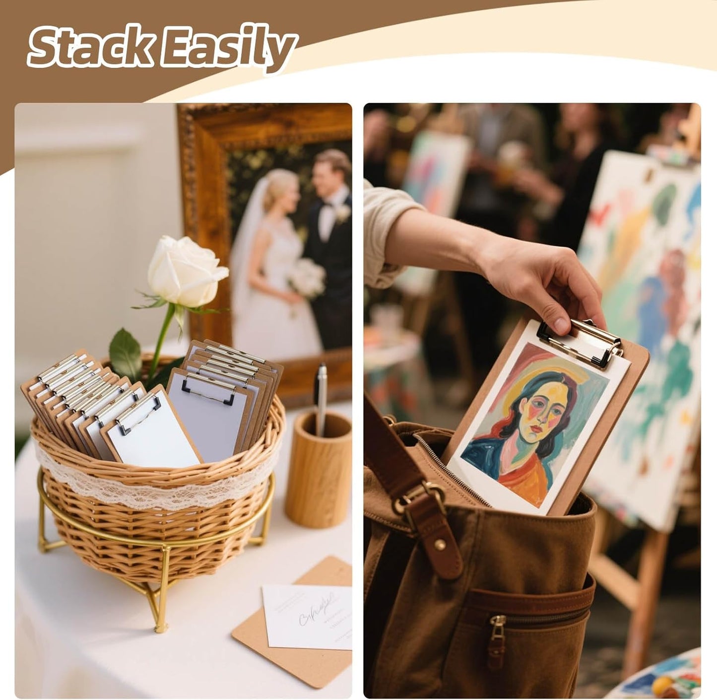 15 Pack Mini Clipboards, 6 X 9 Inches A5 Small Clipboards, Wood Hardboard Memo Size Low Profile Clip with Hang Tab for Home, Office, School Classroom Supplies, Brown
