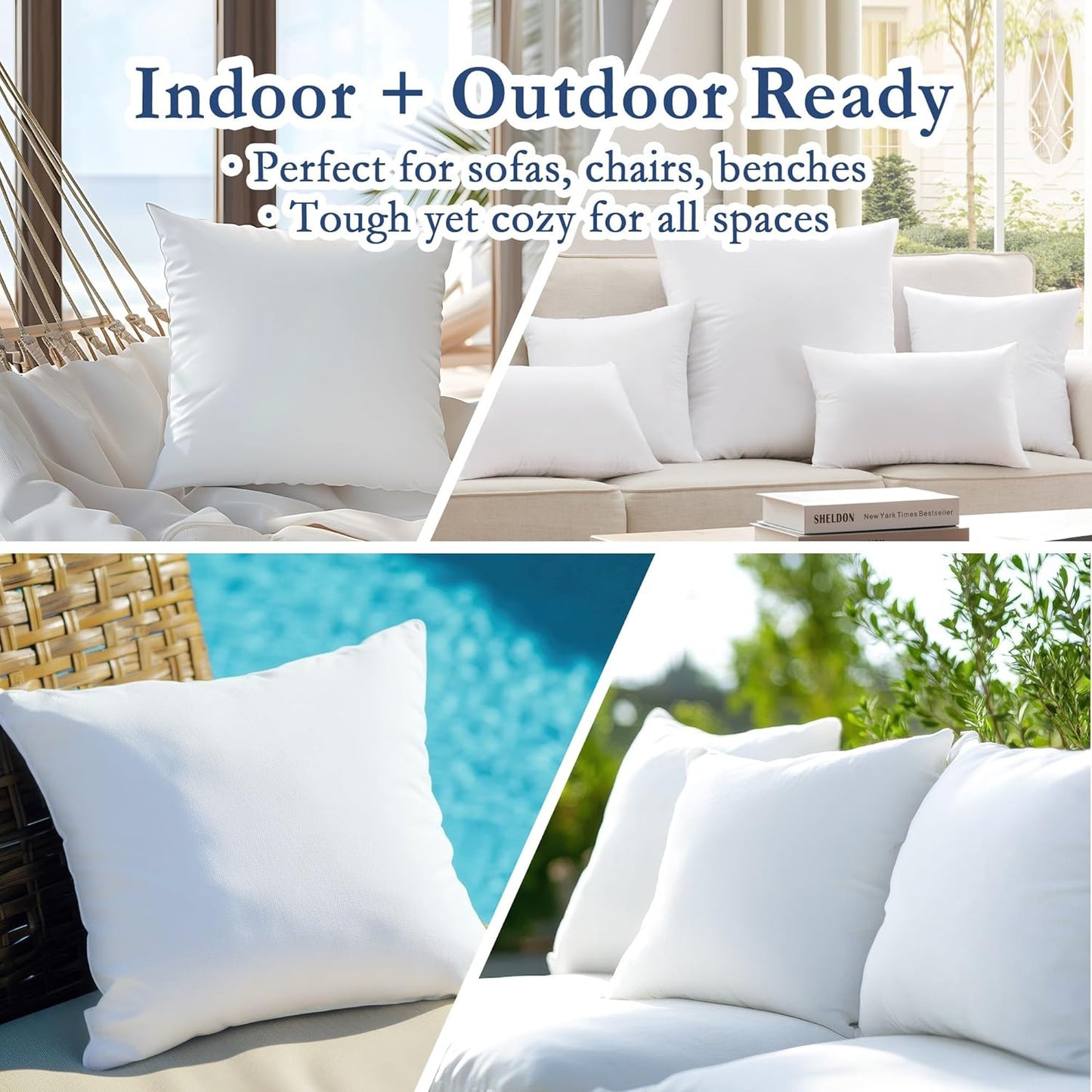 ® 20X20 Outdoor Pillow Inserts, Set of 2, Fluffy Soft Water-Resistant down Alternative Square Form Sham Stuffer for Porch Swing Sofa Couch Cushion Patio Furniture