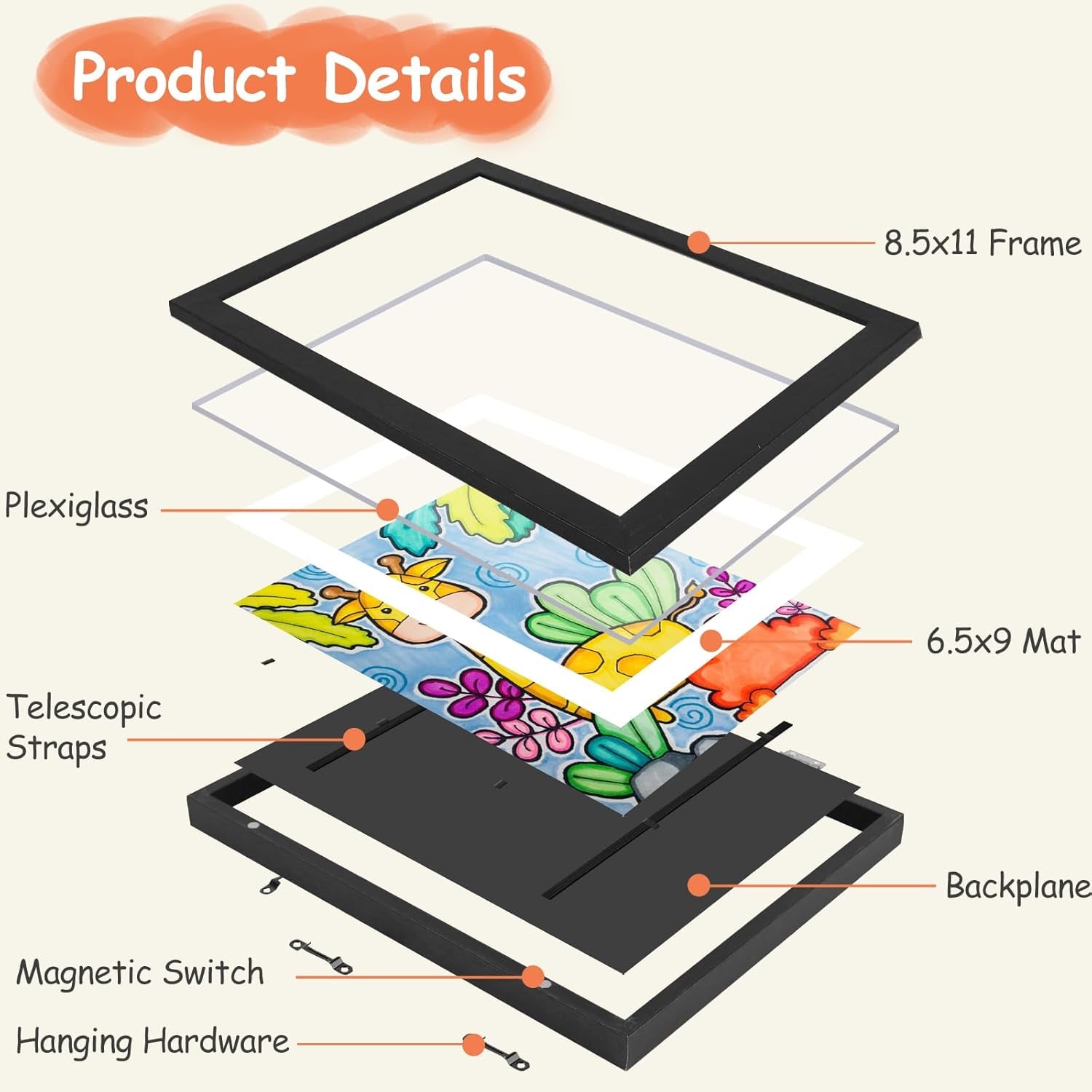 2 Packs Kids Art Frame, 8.5X11 Front Opening Kids Artwork Frames Changeable, Holds 100 Drawings Artwork Frames for Kids Art, 3D Picture, Craft Storage, Hanging Wall Decor(Black)