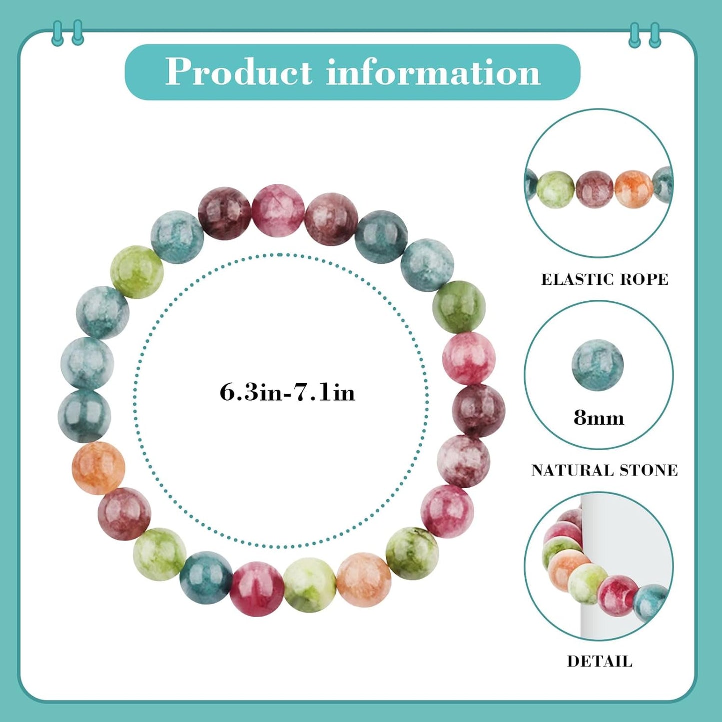 Mother'S Day Handmade Bracelet, Handmade Natural Gemstone Jewelry, Natural Healing Bracelets, Jade Bracelet for Women, Gemstone Beaded Stretch Bracelet 8Mm Stone Bracelet (Blue Dot Stone)