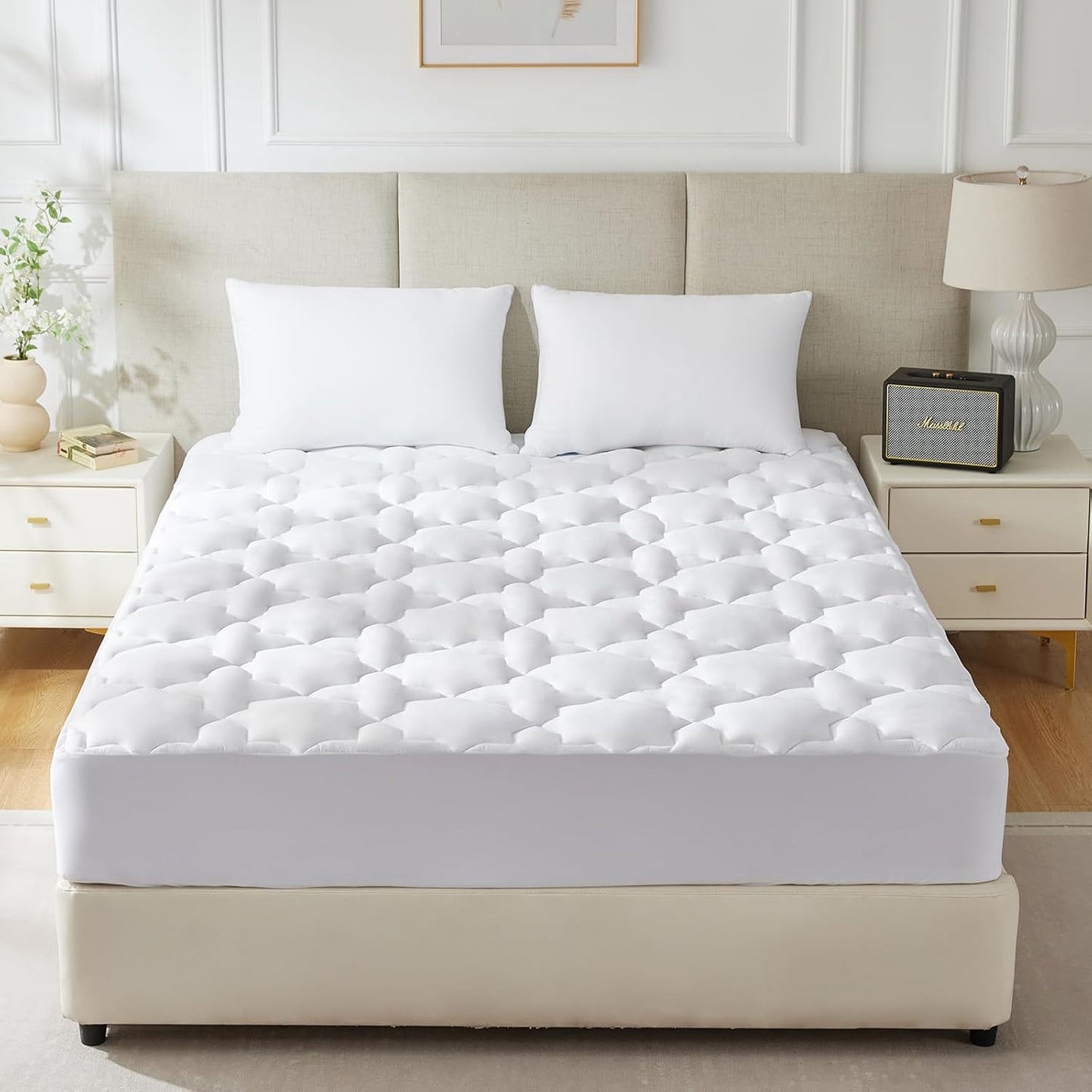 Twin XL Cotton Mattress Pad Deep Pocket Quilted Mattress Cover Extra Long for College Dorm Pillowtop Mattress Protector up to 20", Fitted Sheet Mattress Cover, 39X80 Inches, White
