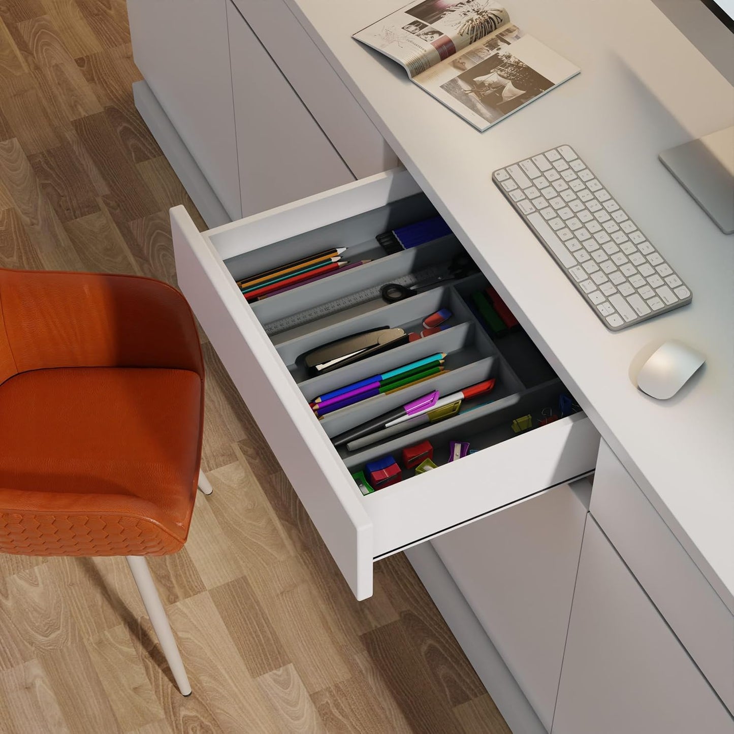 Expandable Bamboo Utensil Drawer Organizer, Silverware Organizer for Cutlery, Utensils, Flatware Holder (6-8 Slots, Grey) Pack of 1