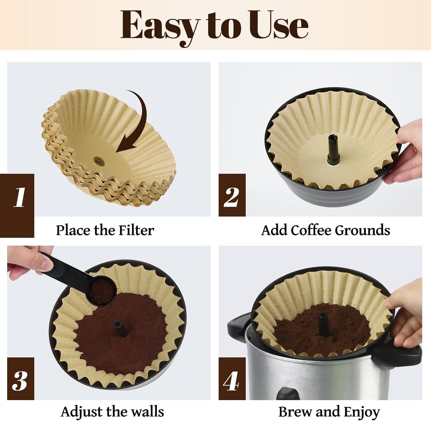 Paper Coffee Filters for Hamilton Beach 45 Cup Coffee Urn and Hot Beverage Dispenser, Unbleached Large Coffee Filters for Most 30-50 Cup Large Coffee Maker, 120 Pcs